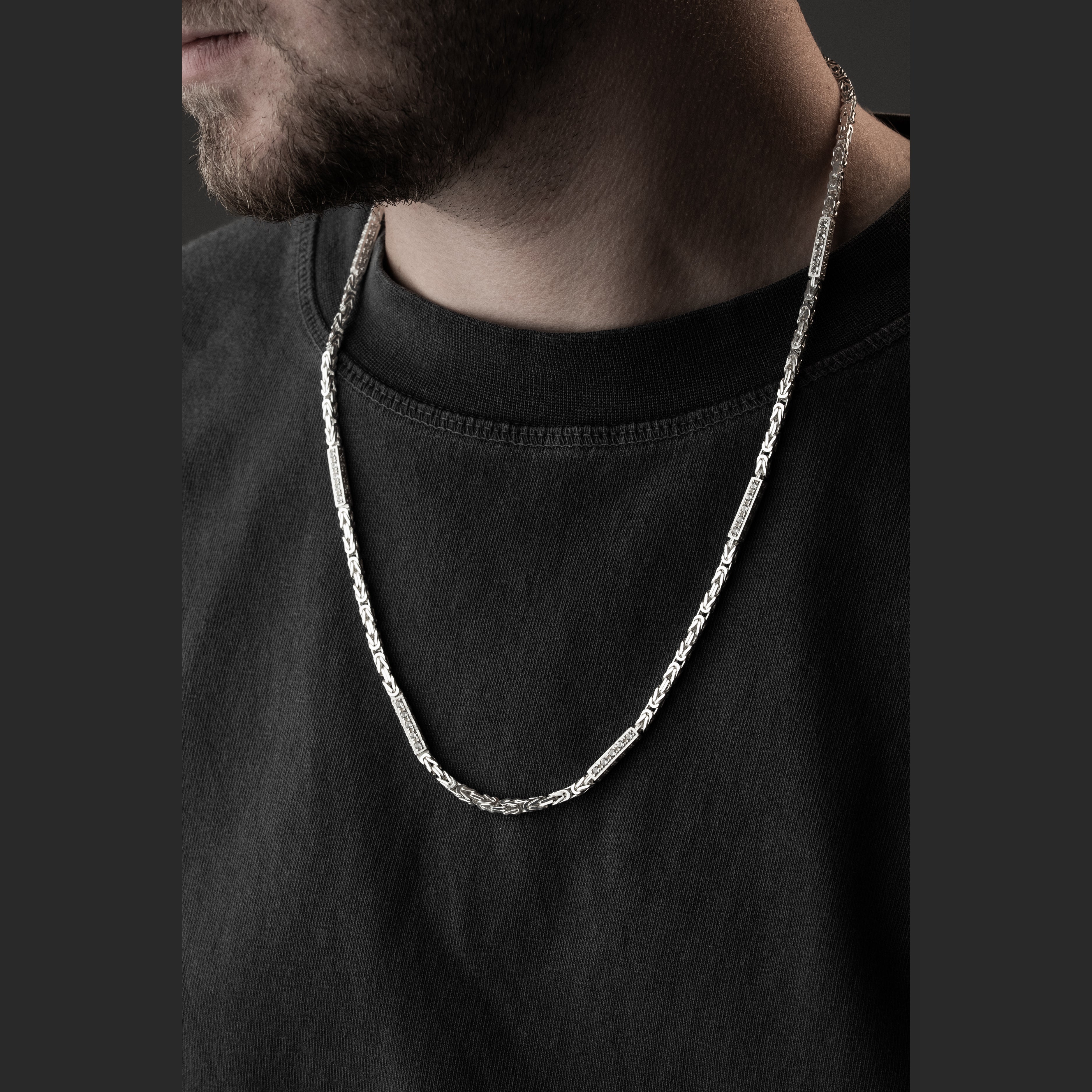 3 mm Zirkon Taşlı Kare Kral Zincir Erkek Kolye | 925 Ayar Gümüş