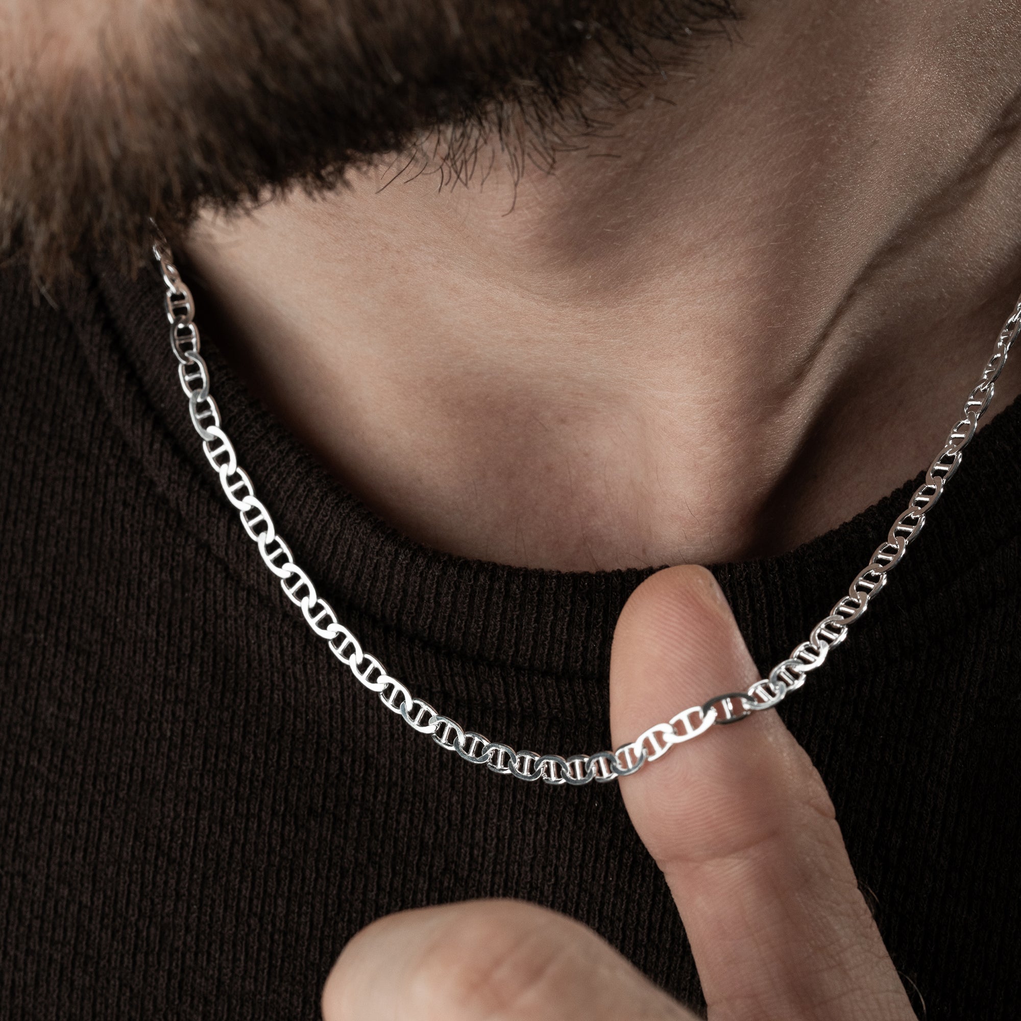 5 mm Barlı Zincir Erkek Kolye | 925 Ayar Gümüş