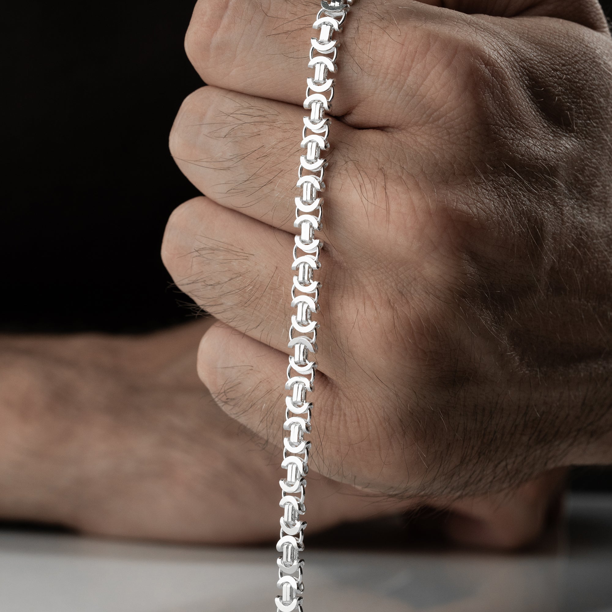 8 mm Euro Yassı Kral Zincir Erkek Bileklik | 925 Ayar Gümüş