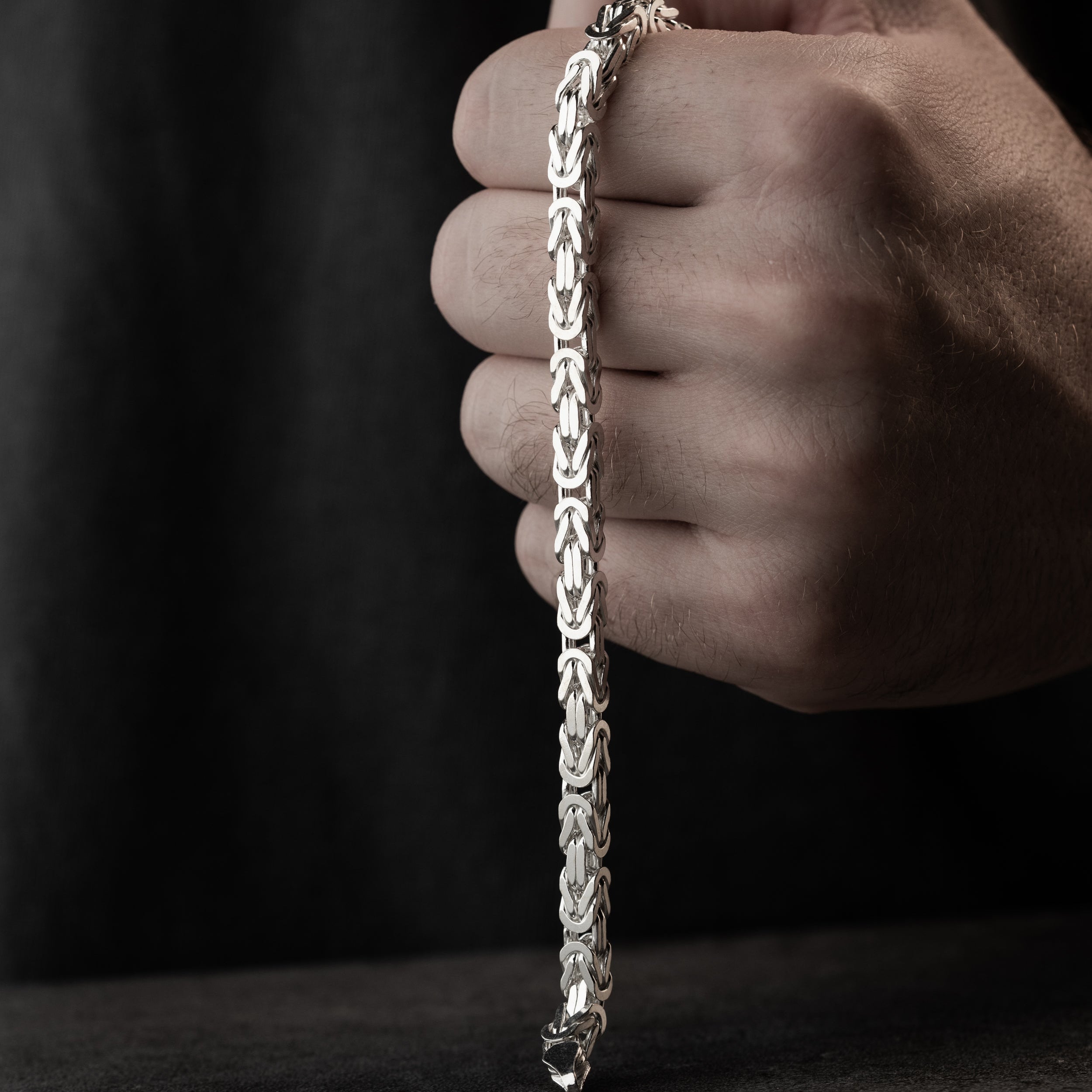 5 mm Kare Kral Zincir Erkek Bileklik | 925 Ayar Gümüş