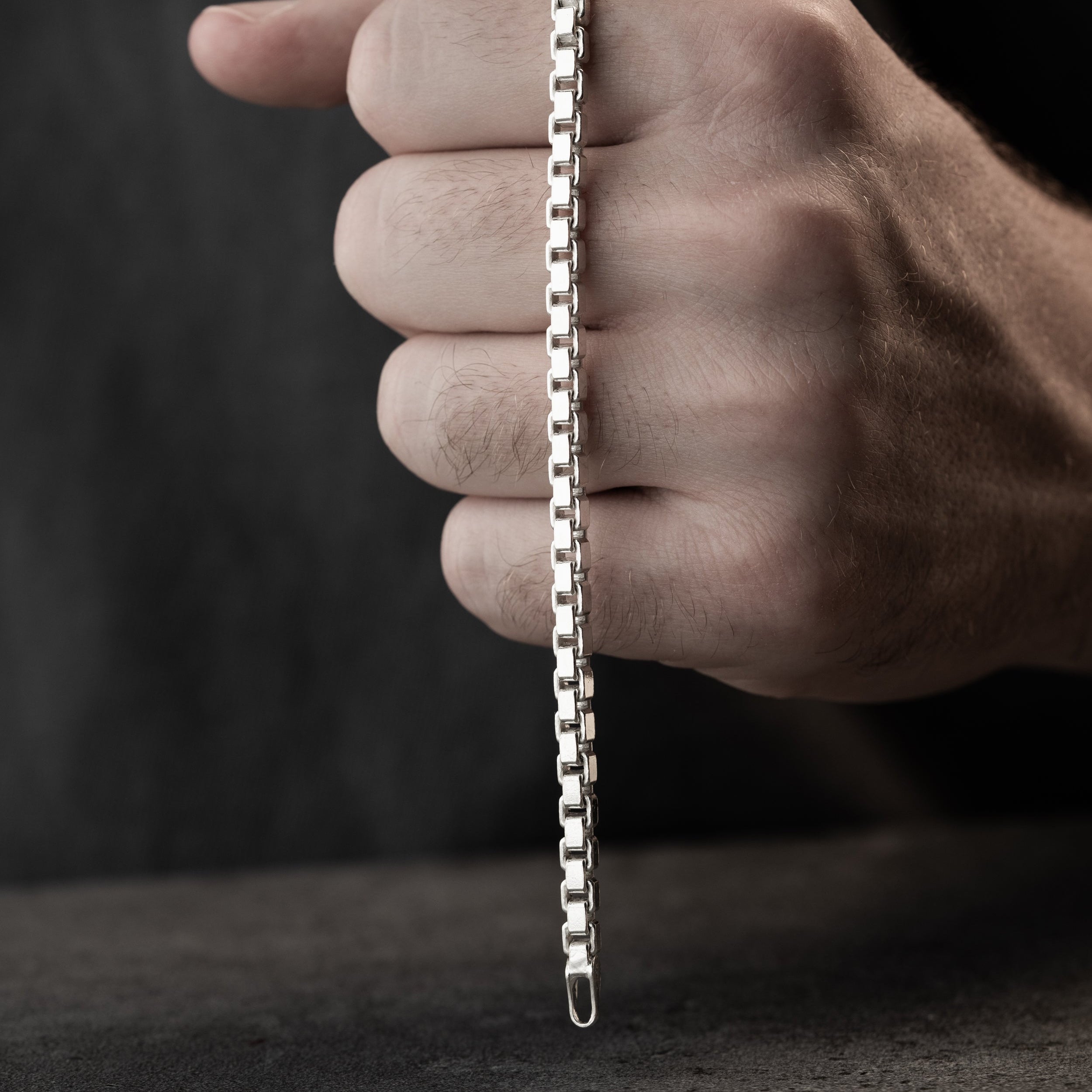 4 mm Kalın Küp Zincir Erkek Bileklik | 925 Ayar Gümüş