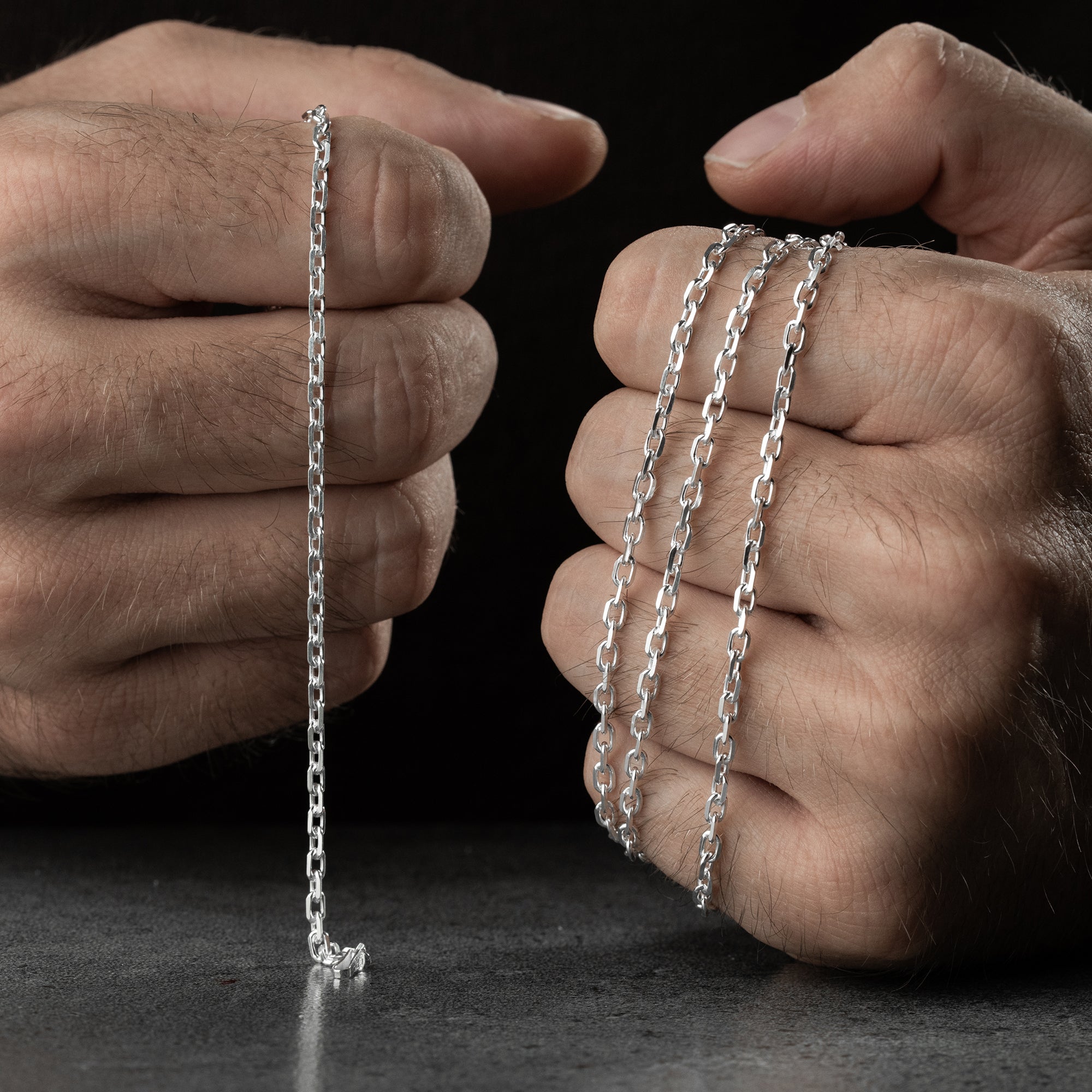 3.3 mm Forse Zincir Erkek Kolye-Bileklik Set | 925 Ayar Gümüş