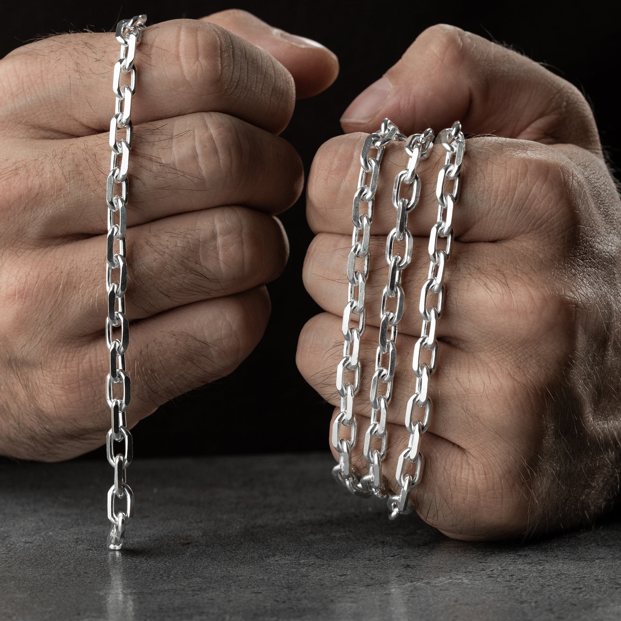 5 mm Forse Zincir Erkek Kolye-Bileklik Set | 925 Ayar Gümüş