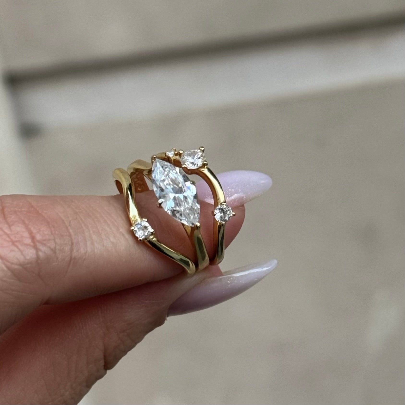 Mekik Taşlı Üçlü Kombin Yüzük Set | 925 Ayar Gümüş
