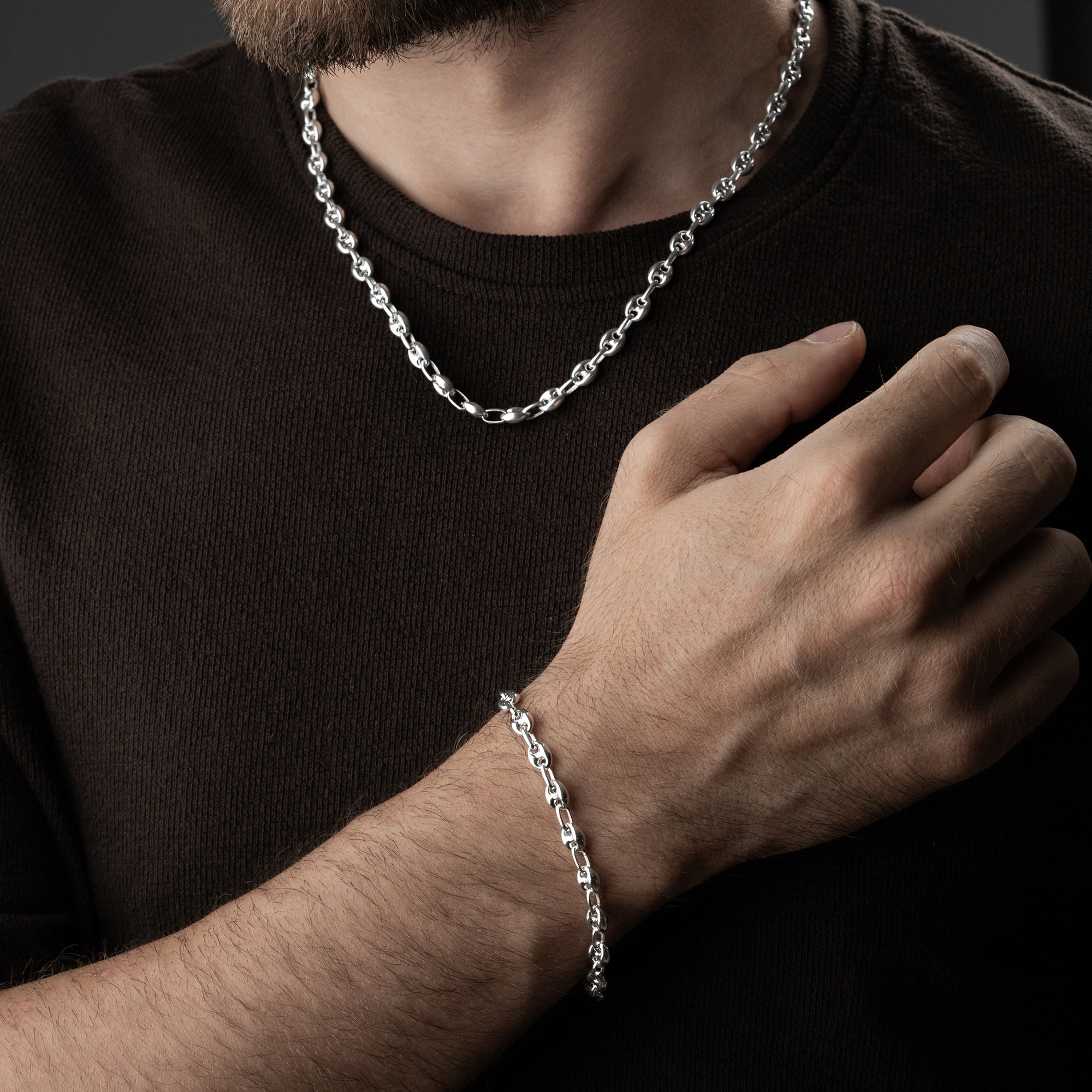 7.2 mm Gemici Zincir Erkek Kolye-Bileklik Set | 925 Ayar Gümüş