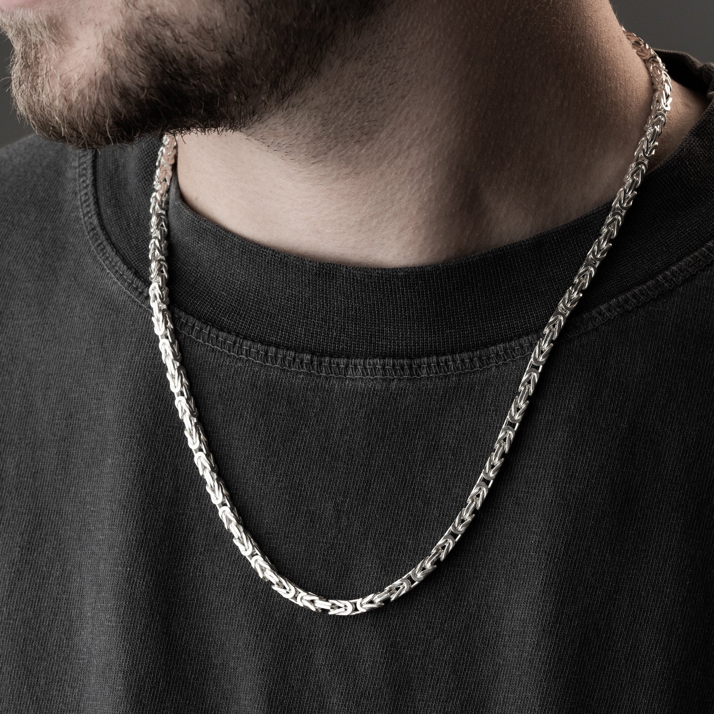 4 mm Kare Kral Zincir Erkek Kolye | 925 Ayar Gümüş