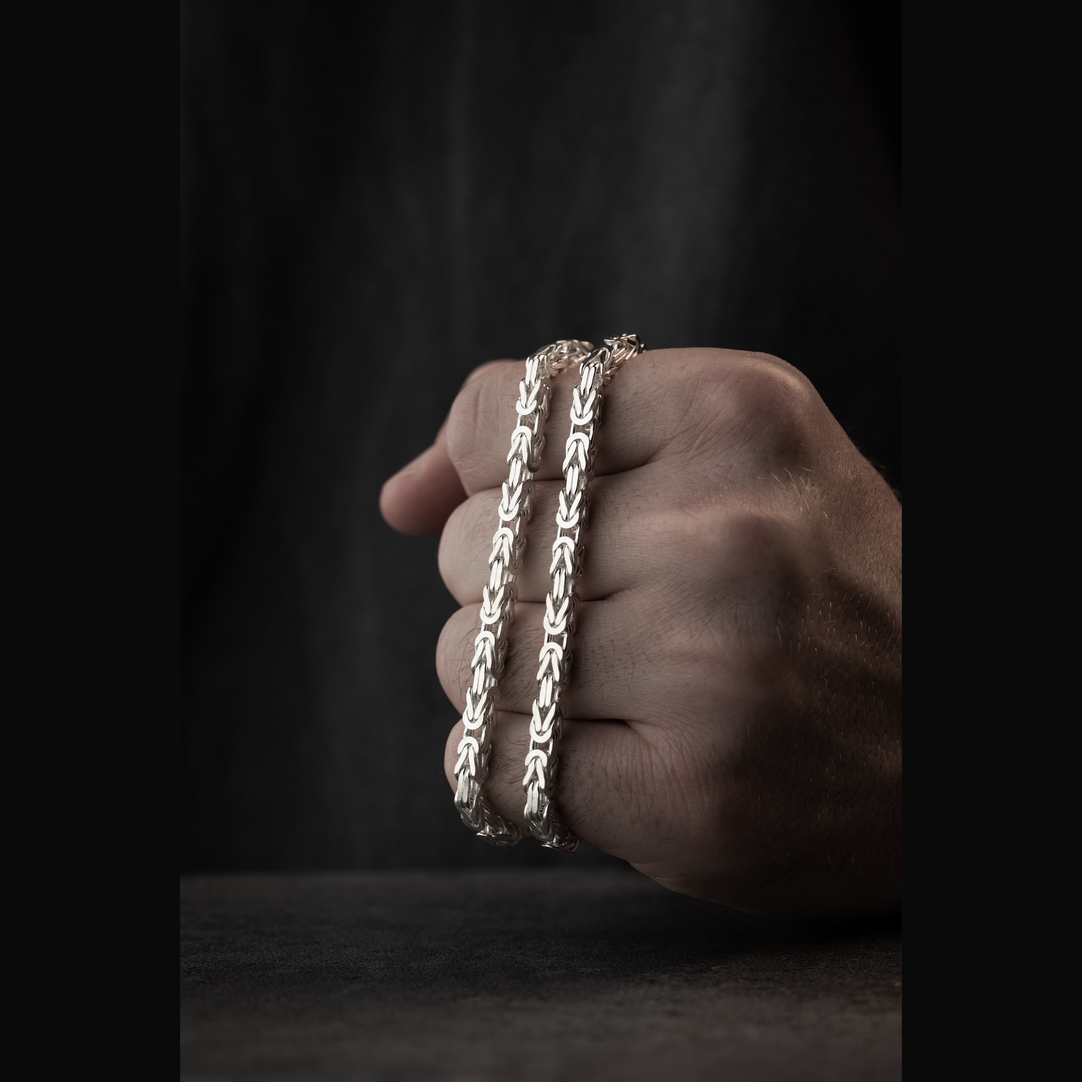 4 mm Kare Kral Zincir Erkek Kolye | 925 Ayar Gümüş