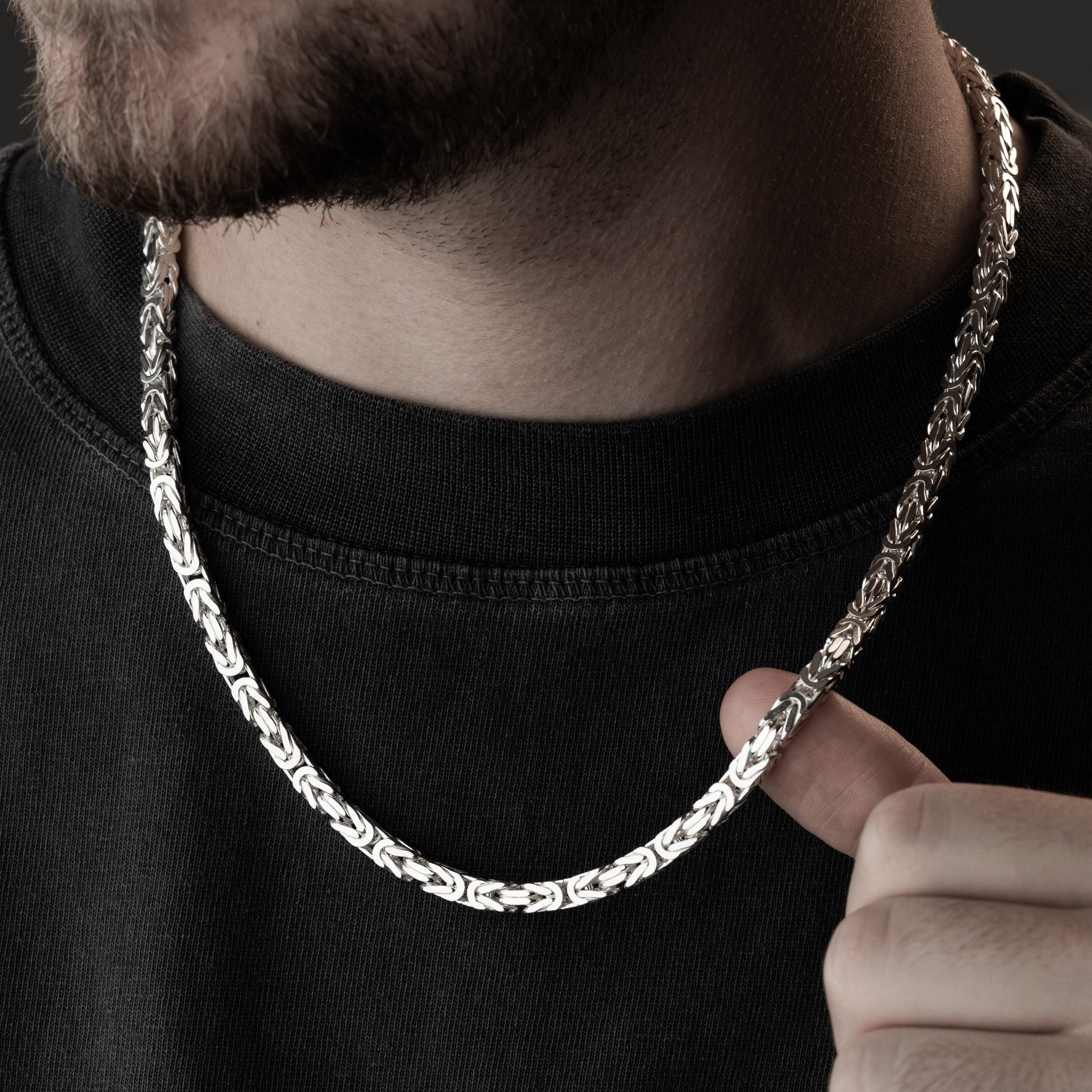 5 mm Kare Kral Zincir Erkek Kolye | 925 Ayar Gümüş