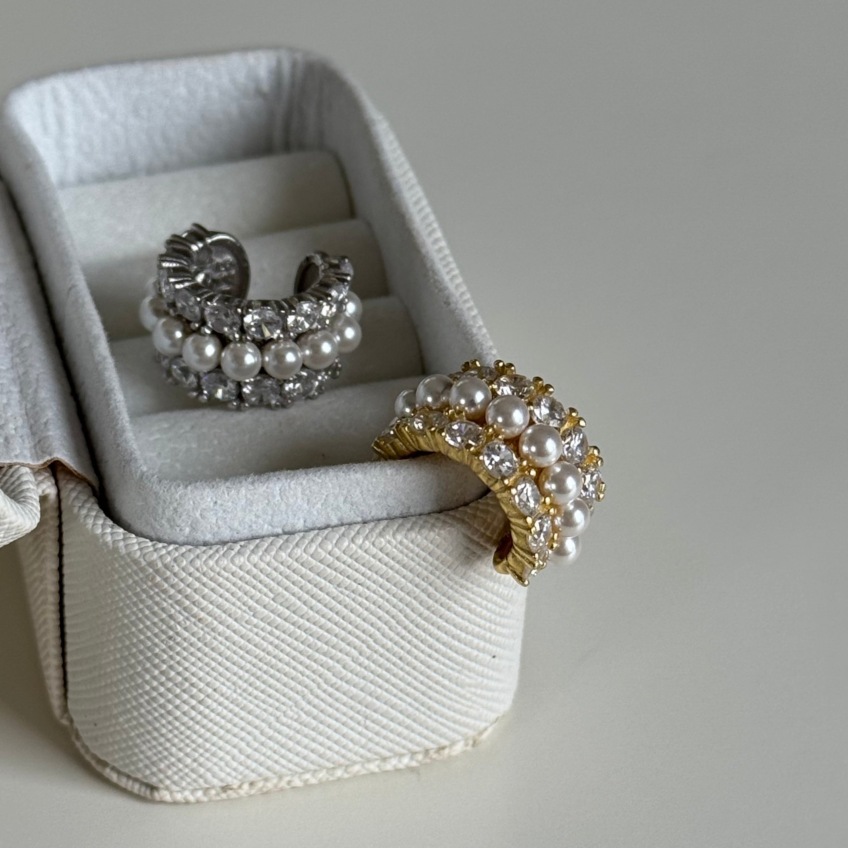 İncili Zirkon Earcuff Kıkırdak Küpe | 925 Ayar Gümüş