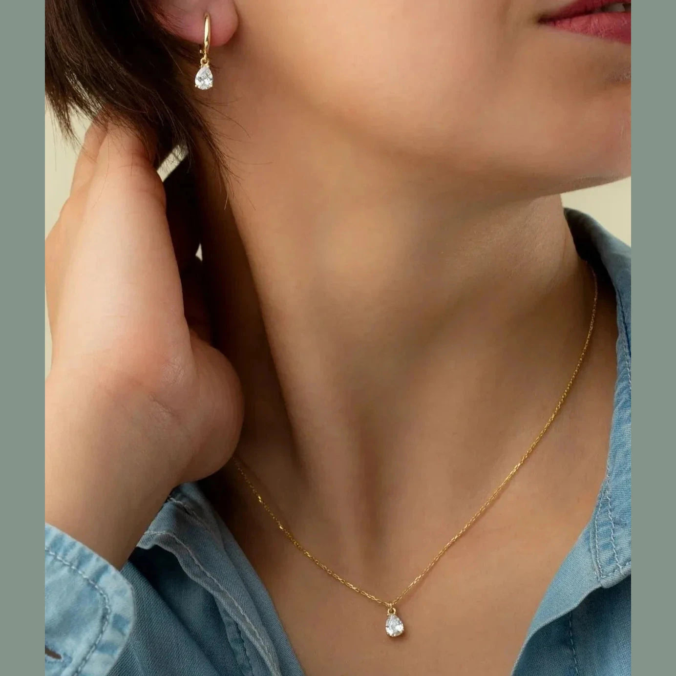 Damla Taşlı Kolye-Küpe Set | 925 Ayar Gümüş