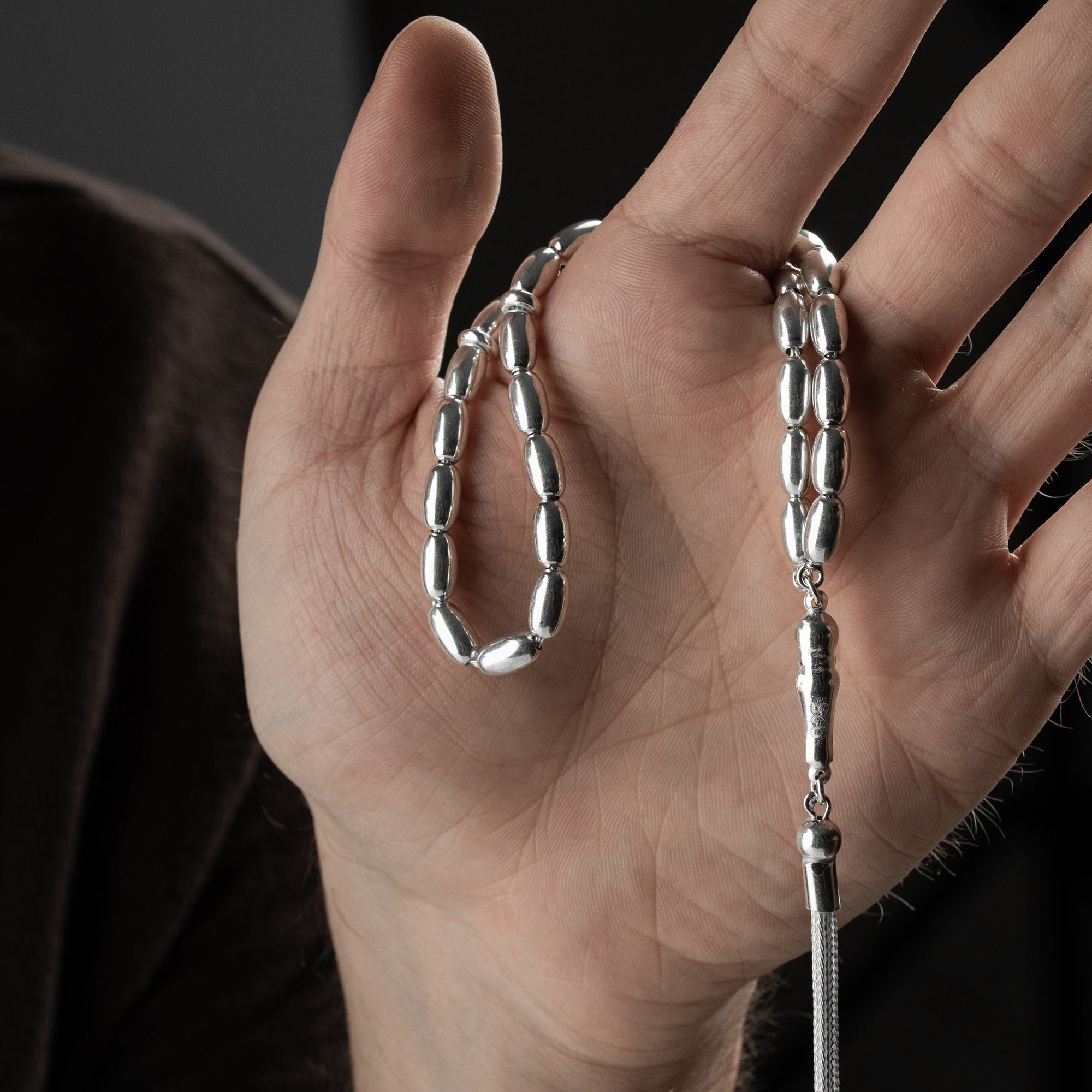5 mm Arpa Kesim İki Püsküllü Erkek Tespih | 925 Ayar Gümüş
