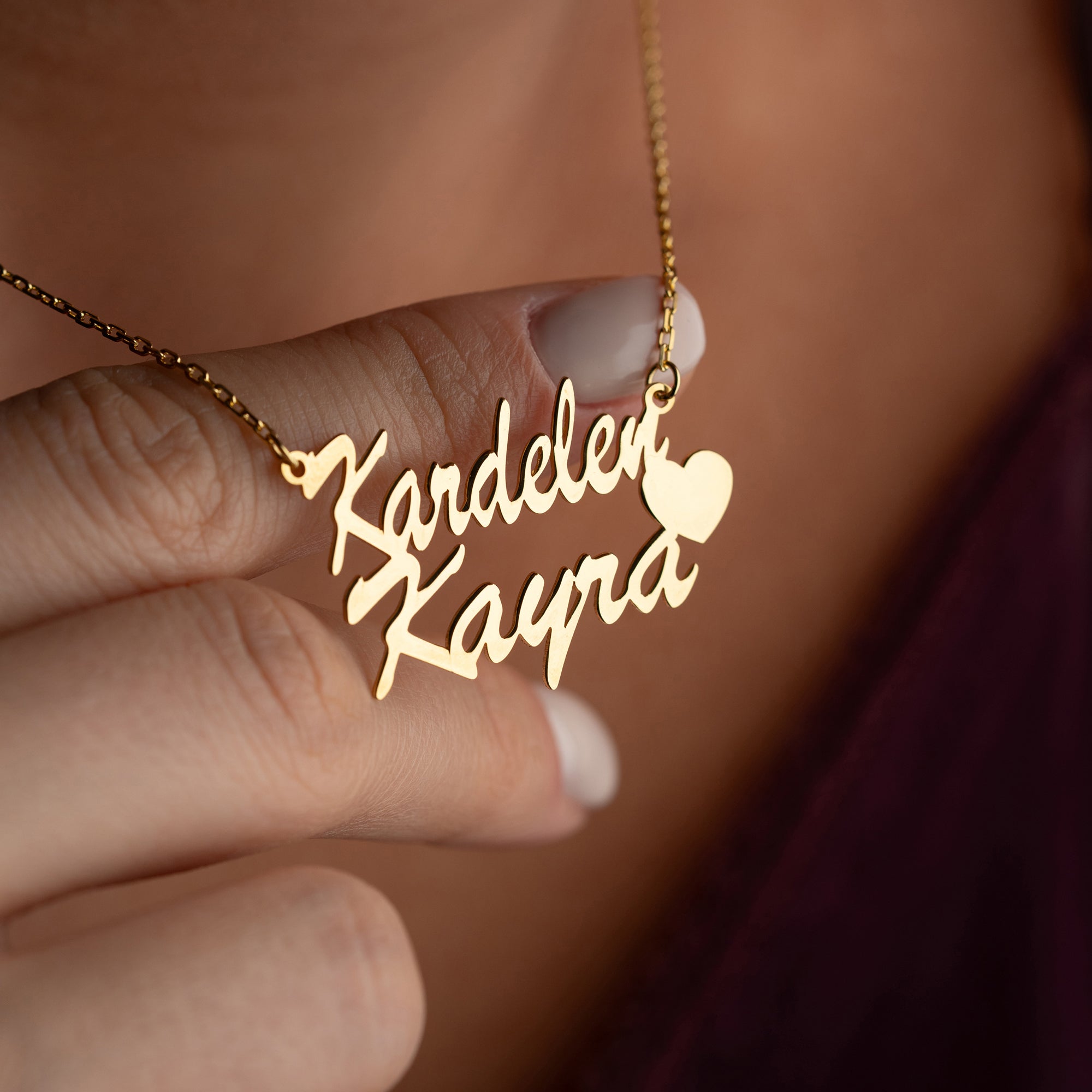 Kişiye Özel Çift İsimli Kalp Kolye | 925 Ayar Gümüş