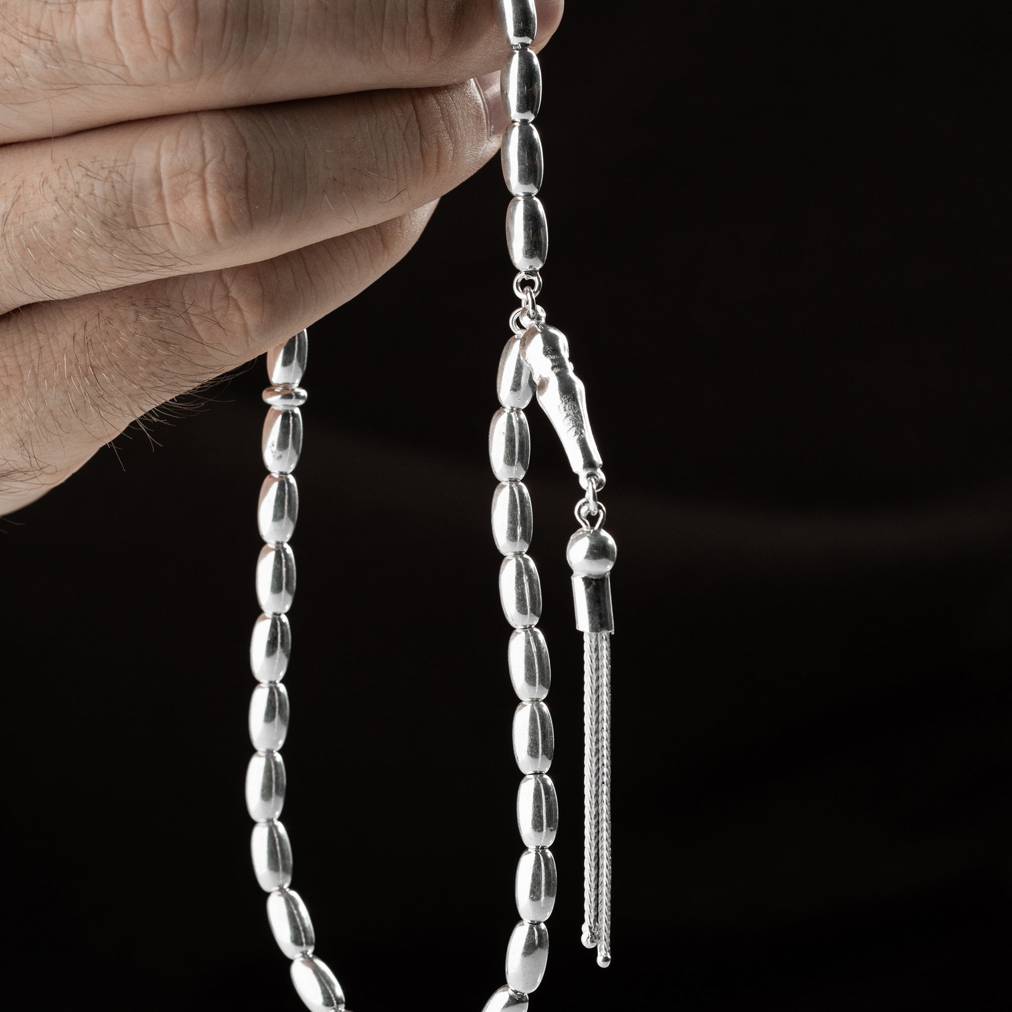5 mm Arpa Kesim İki Püsküllü Erkek Tespih | 925 Ayar Gümüş