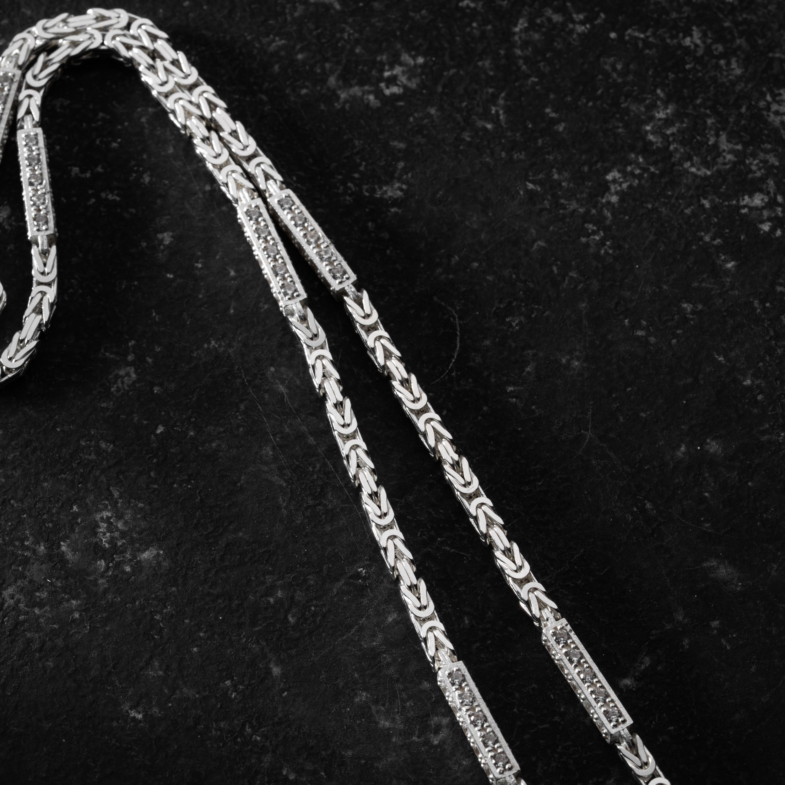 3 mm Zirkon Taşlı Kare Kral Zincir Erkek Kolye | 925 Ayar Gümüş