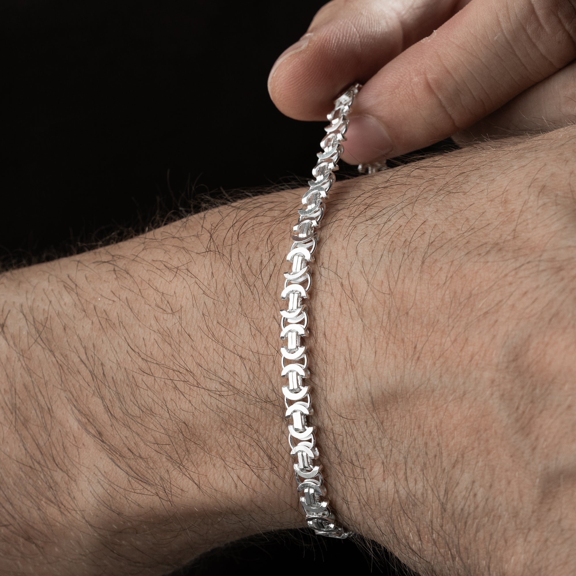 8 mm Euro Yassı Kral Zincir Erkek Bileklik | 925 Ayar Gümüş