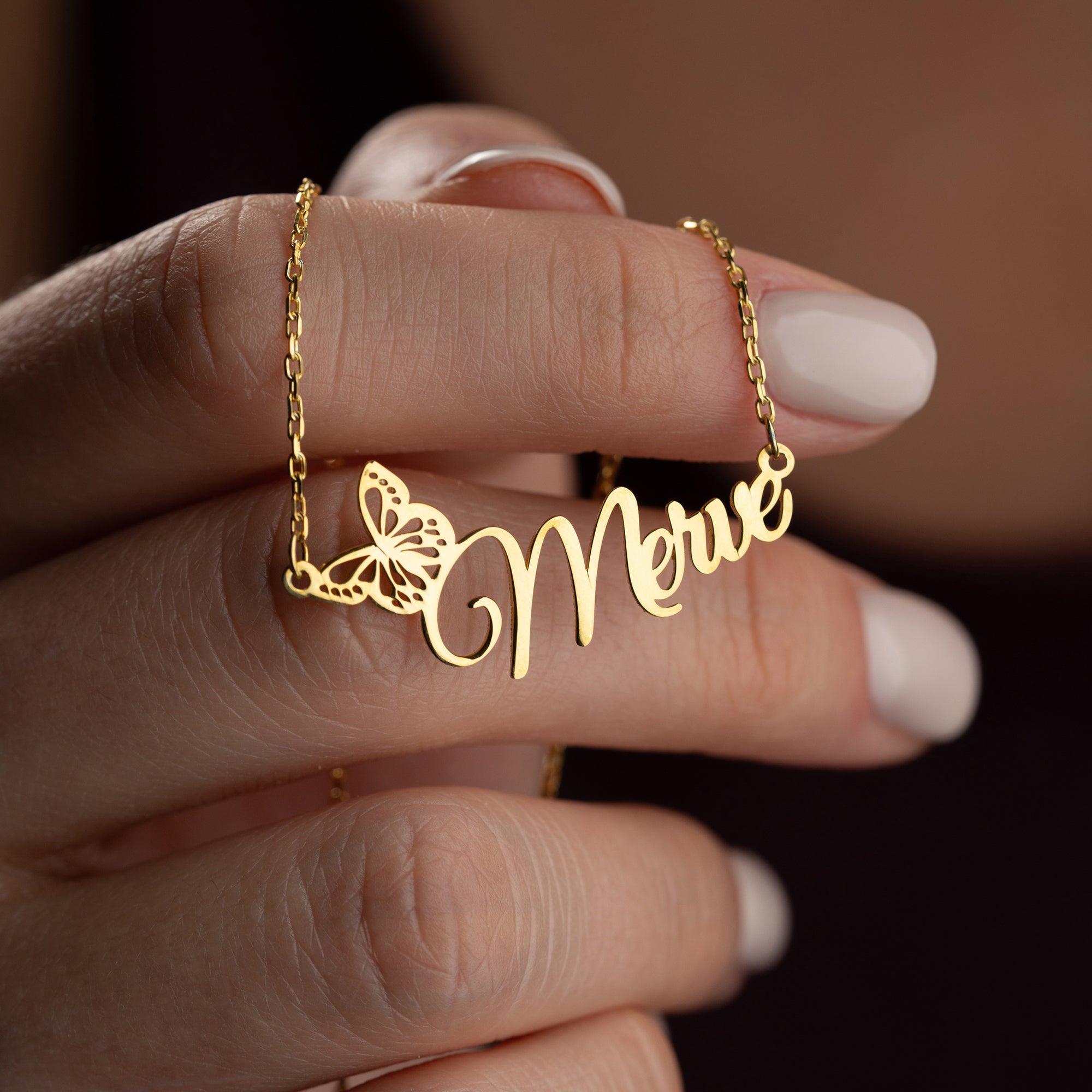 Kişiye Özel İsim Yazılı Kelebek Motifli Kolye | 925 Ayar Gümüş