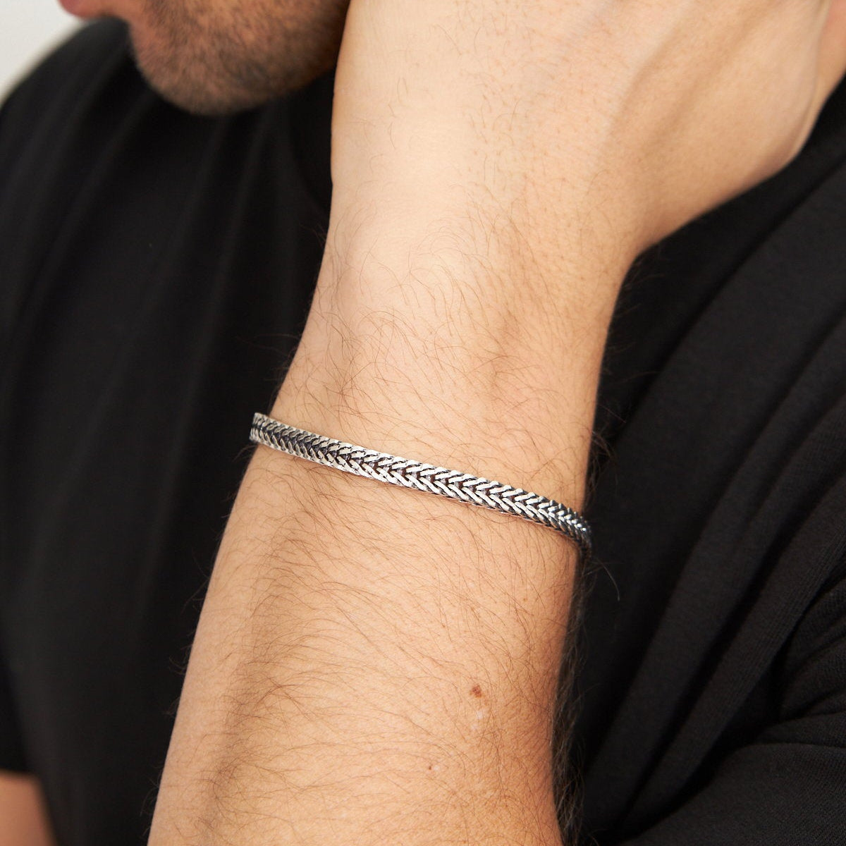 5 mm Yassı Tilki Kuyruğu Zincir Erkek Bileklik | 925 Ayar Gümüş
