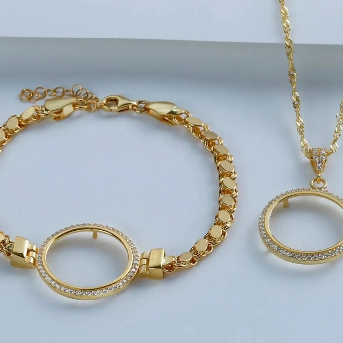 Zirkon Taşlı Çeyreklik Pullu Zincir Kolye-Bileklik Set | 925 Ayar Gümüş