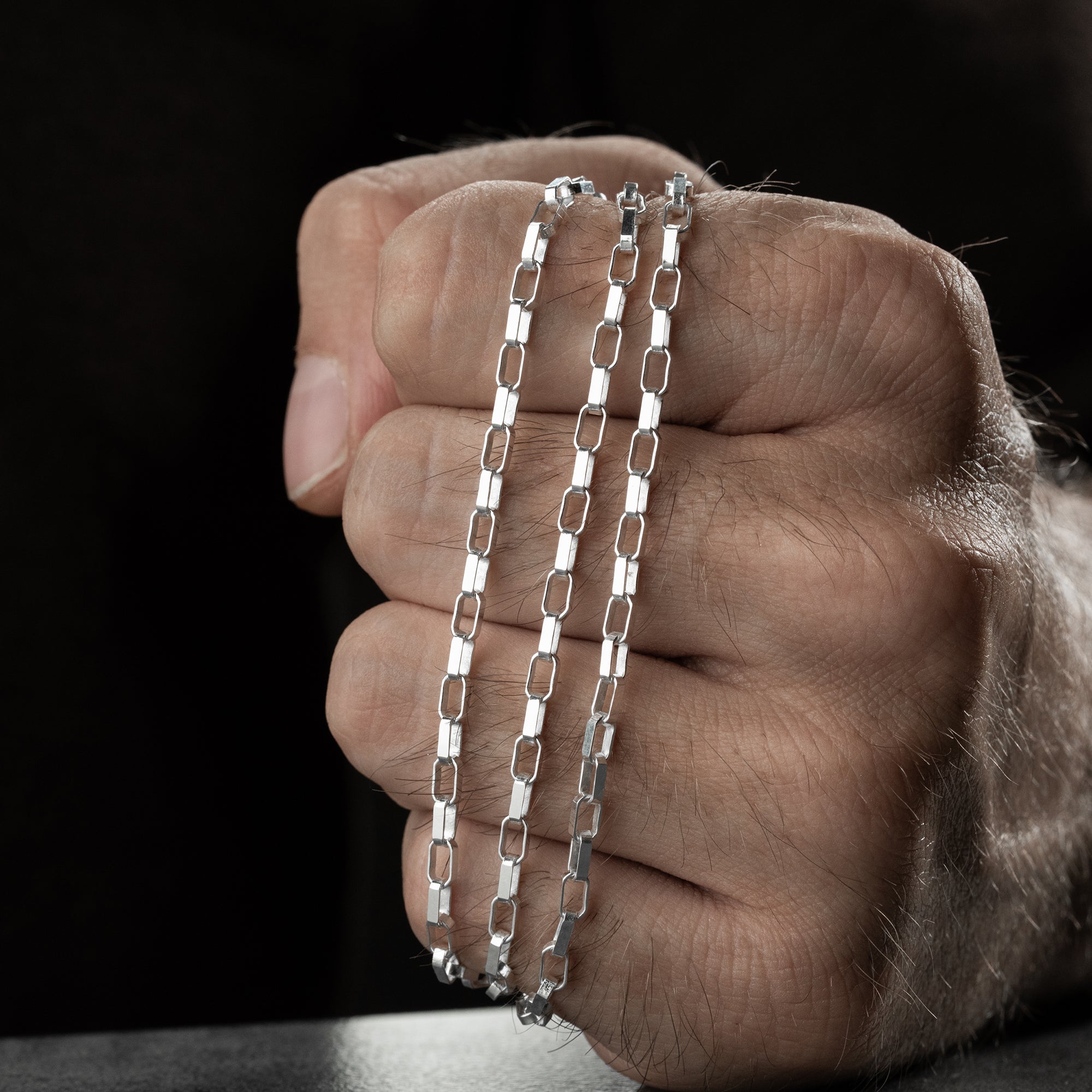 3 mm Ataç Forse Zincir Erkek Kolye-Bileklik Set | 925 Ayar Gümüş