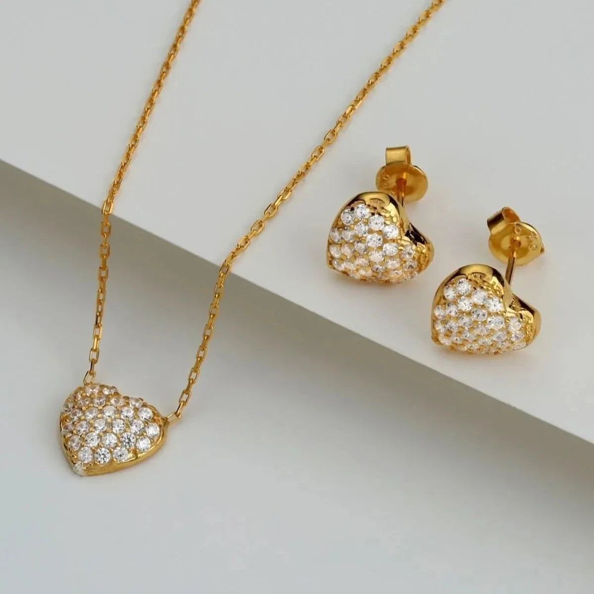 Minimal Taşlı Kalp Kolye-Küpe Set | 925 Ayar Gümüş