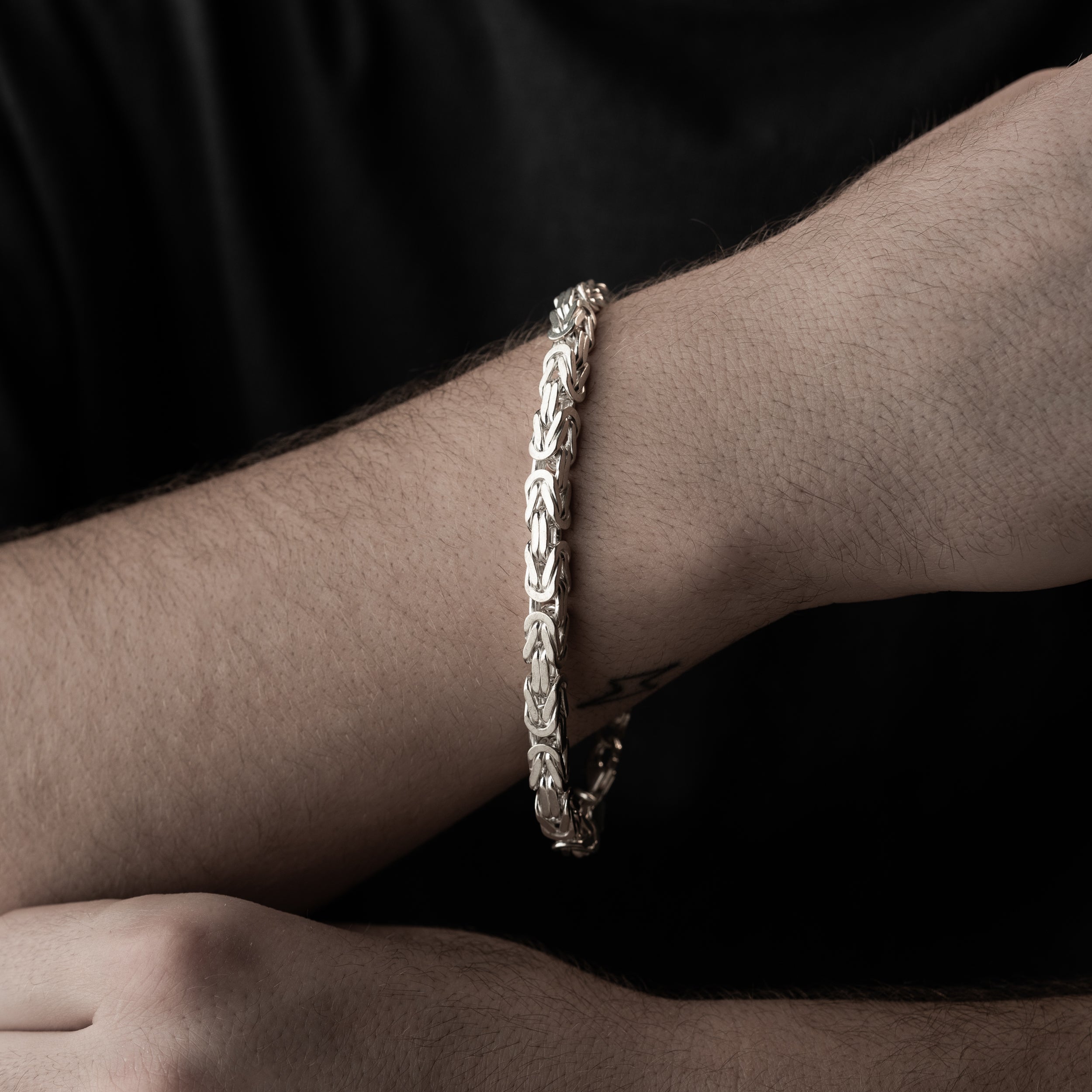 5 mm Kare Kral Zincir Erkek Bileklik | 925 Ayar Gümüş