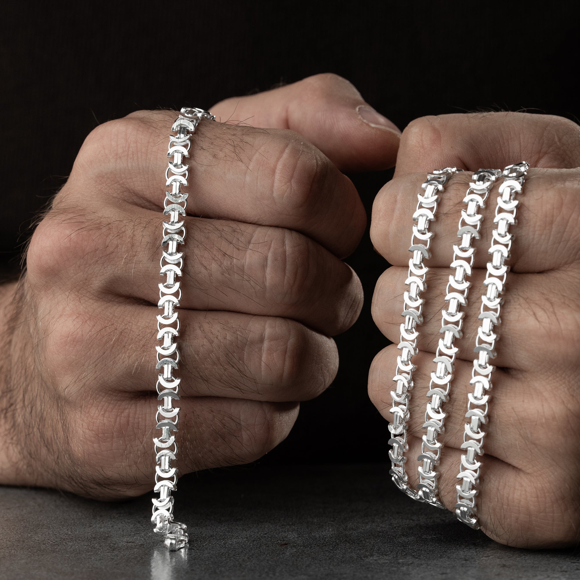 8 mm Euro Yassı Kral Zincir Erkek Kolye-Bileklik Set | 925 Ayar Gümüş