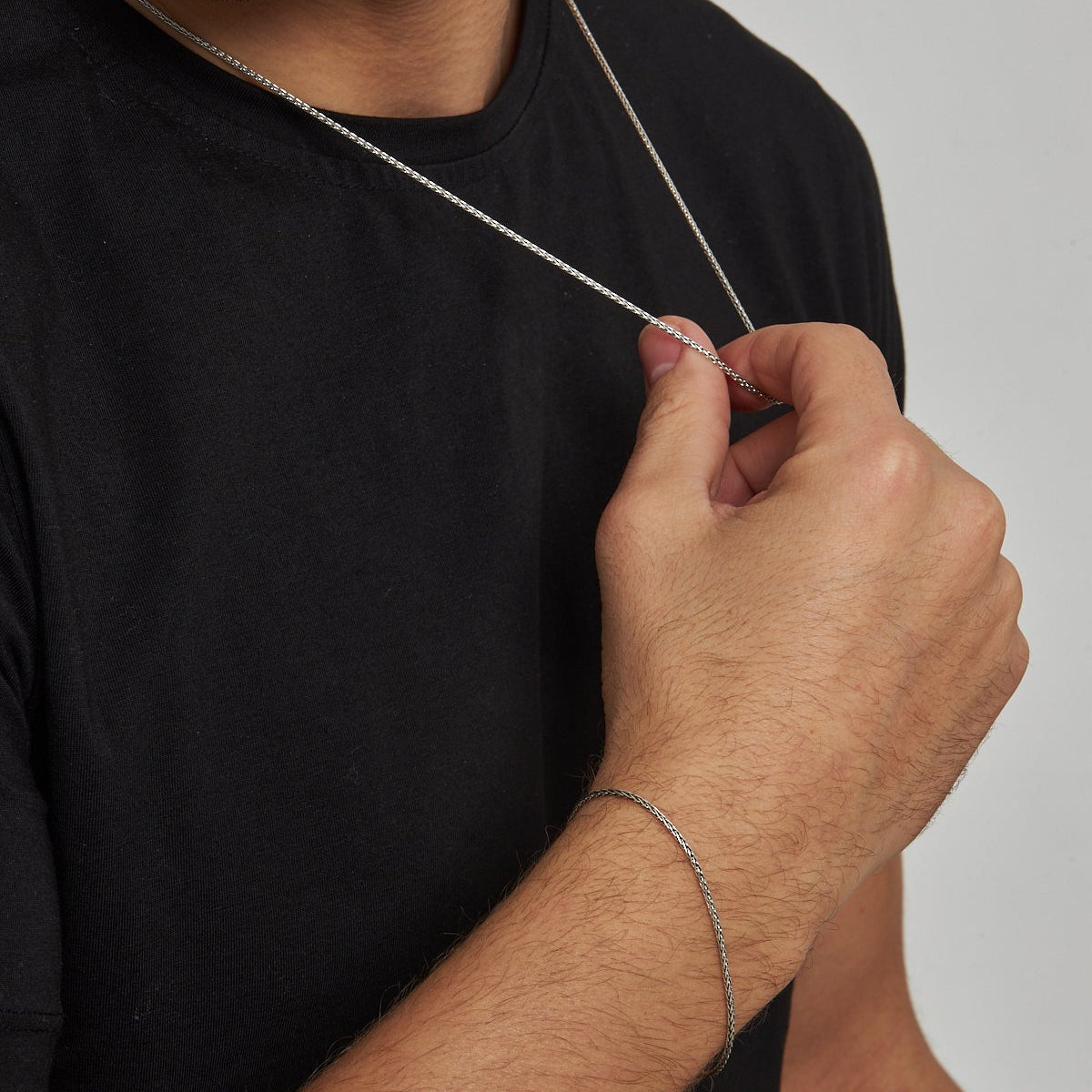 1.5 mm Spiga Zincir Erkek Kolye-Bileklik Set | 925 Ayar Gümüş