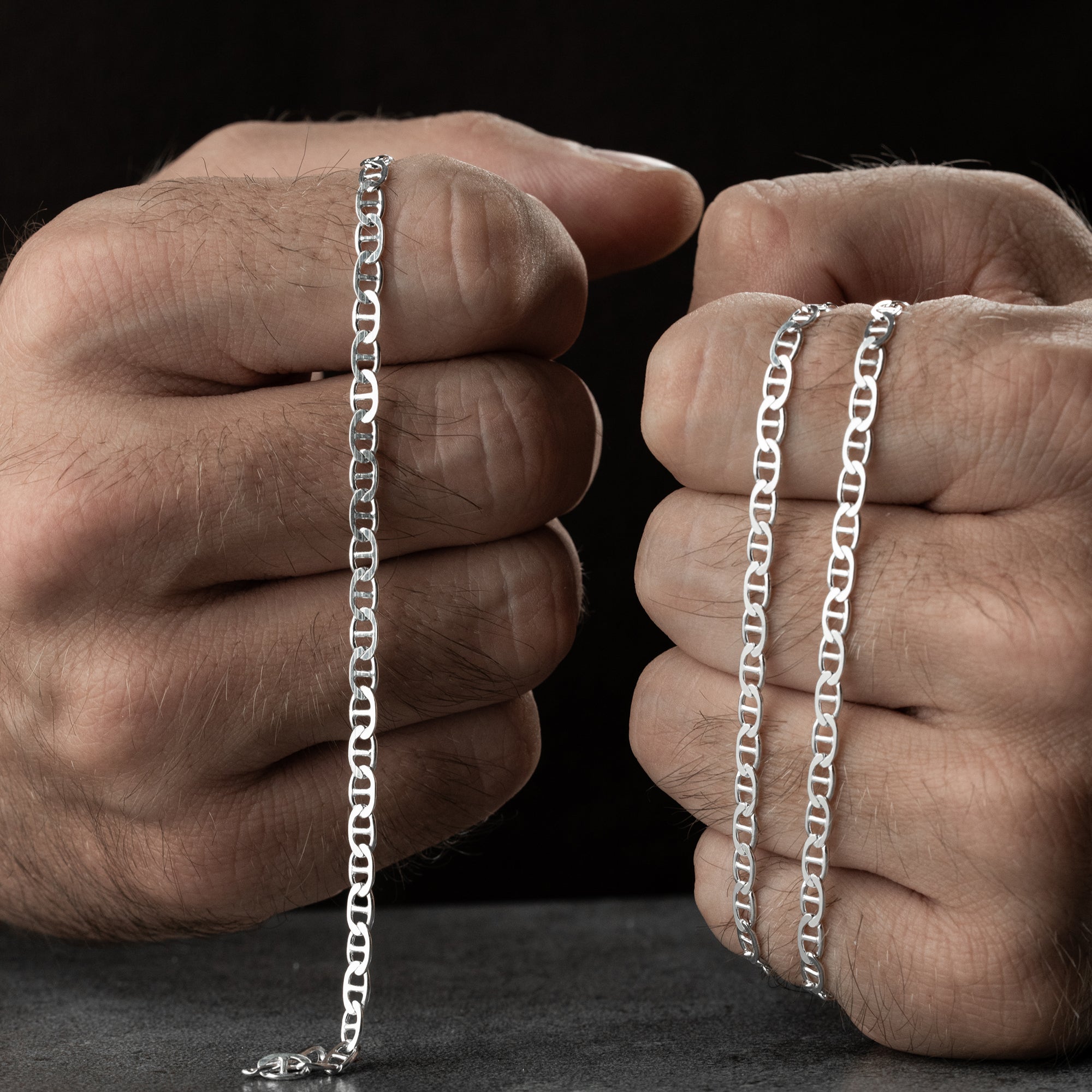 5 mm Barlı Zincir Erkek Kolye-Bileklik Set | 925 Ayar Gümüş