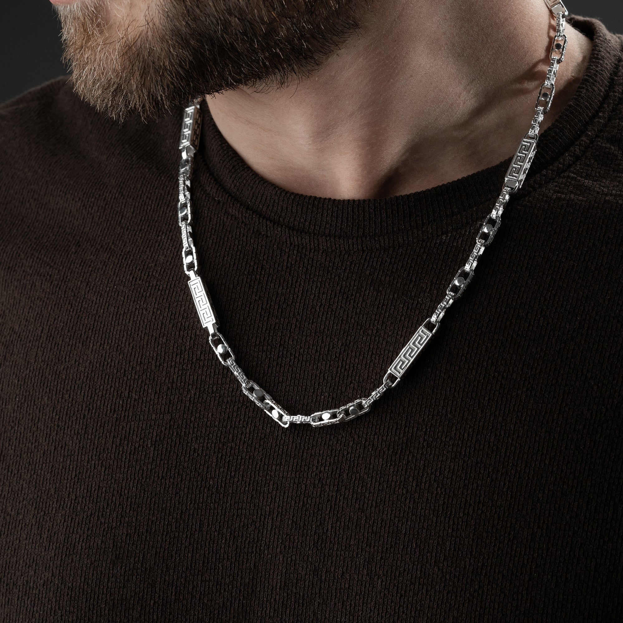 6 mm Greek Monte Carlo Zincir Erkek Kolye | 925 Ayar Gümüş