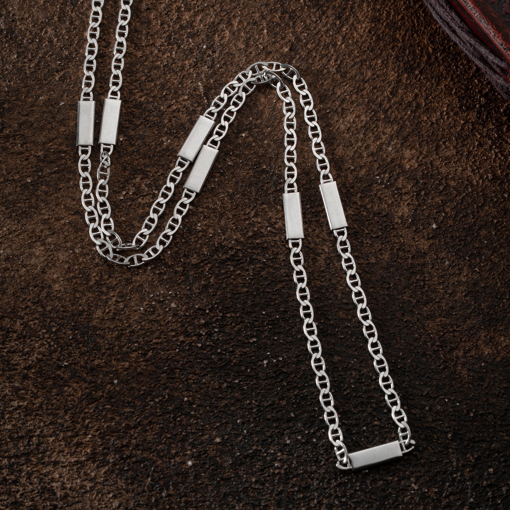 4.3 mm Plaka Detaylı Barlı Zincir Erkek Kolye | 925 Ayar Gümüş
