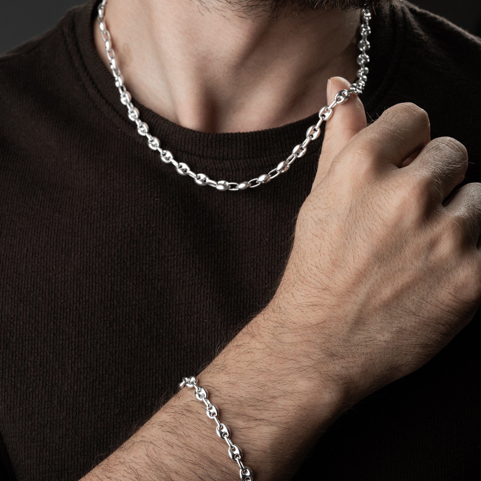 7.2 mm Gemici Zincir Erkek Kolye-Bileklik Set | 925 Ayar Gümüş