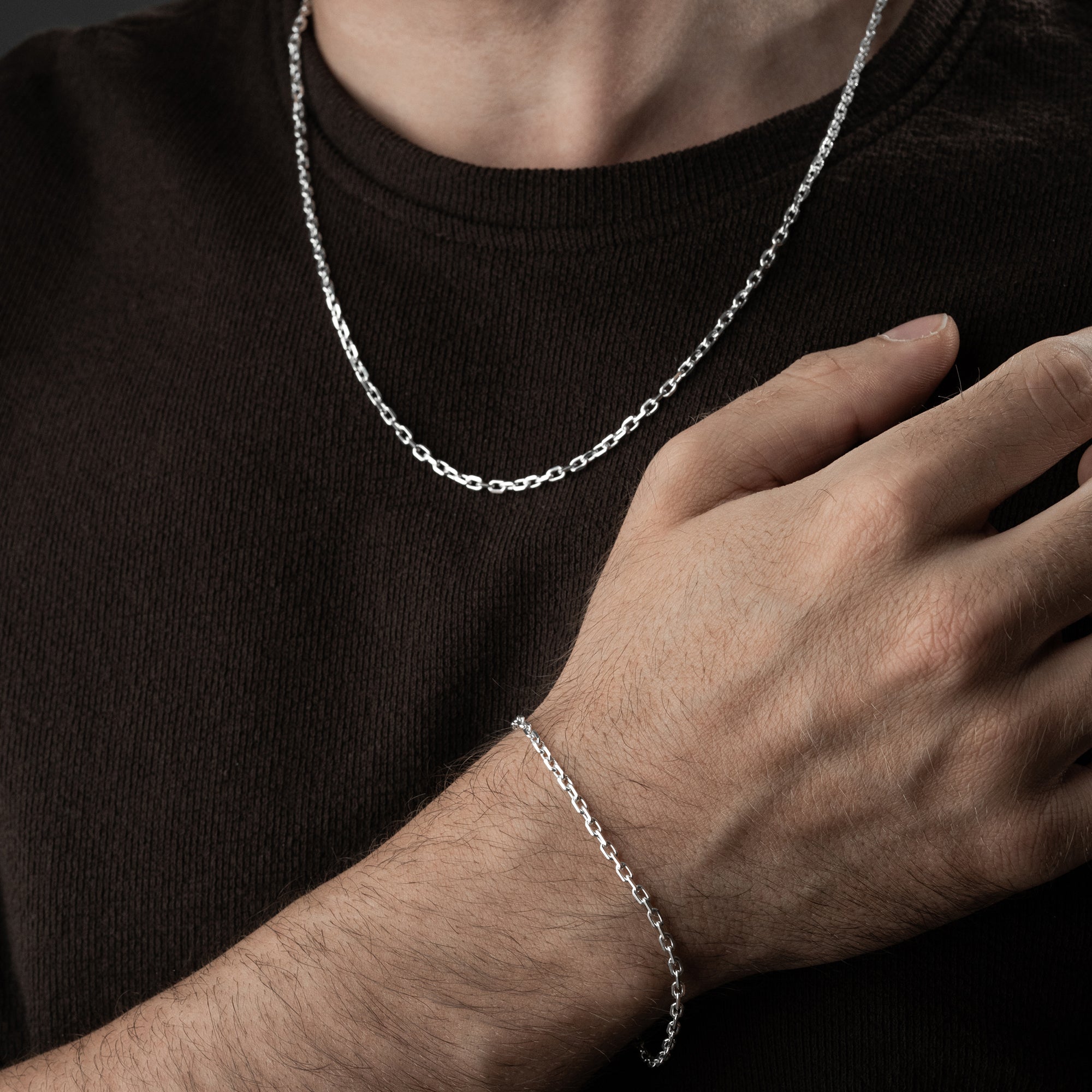 3.3 mm Forse Zincir Erkek Kolye-Bileklik Set | 925 Ayar Gümüş