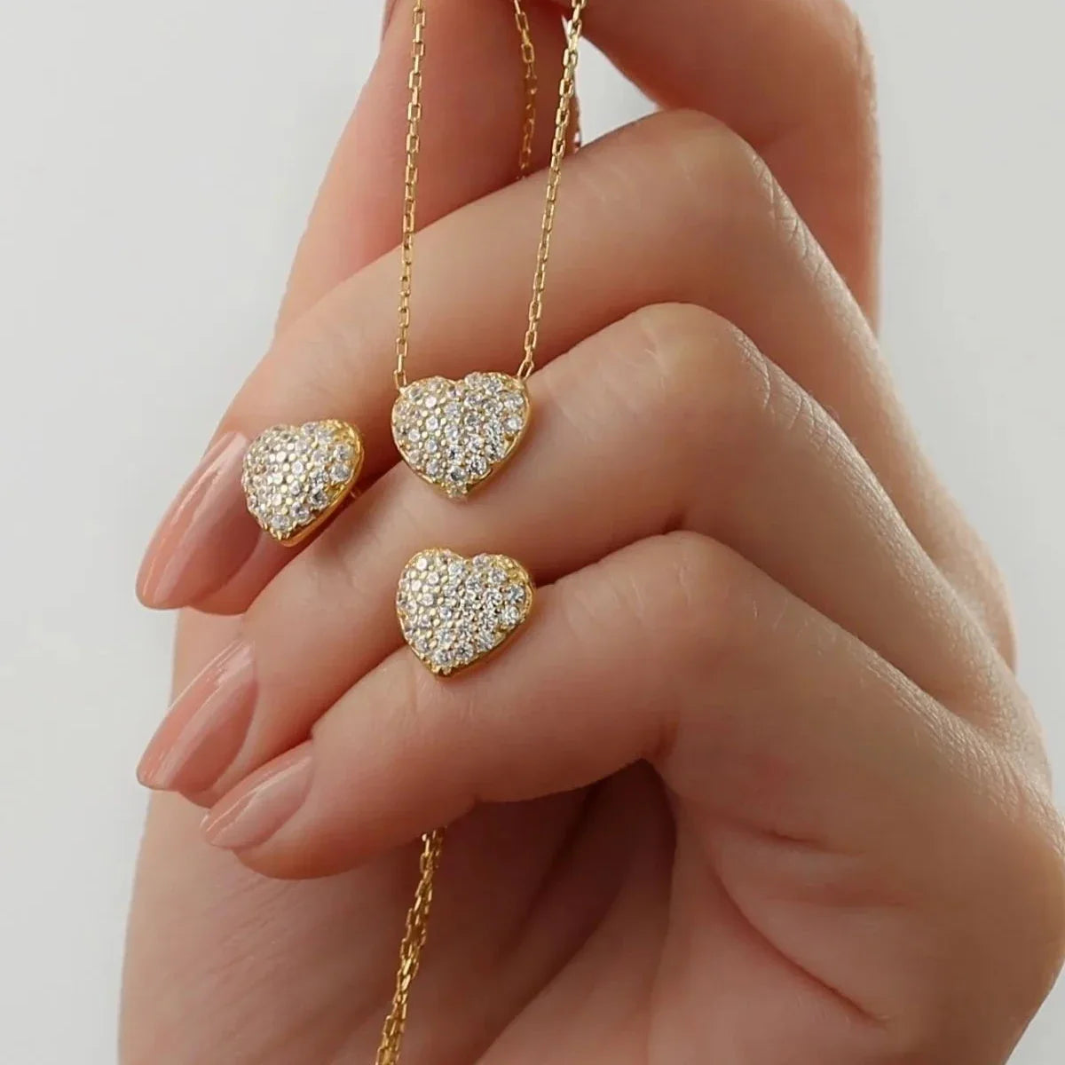 Minimal Taşlı Kalp Kolye-Küpe Set | 925 Ayar Gümüş