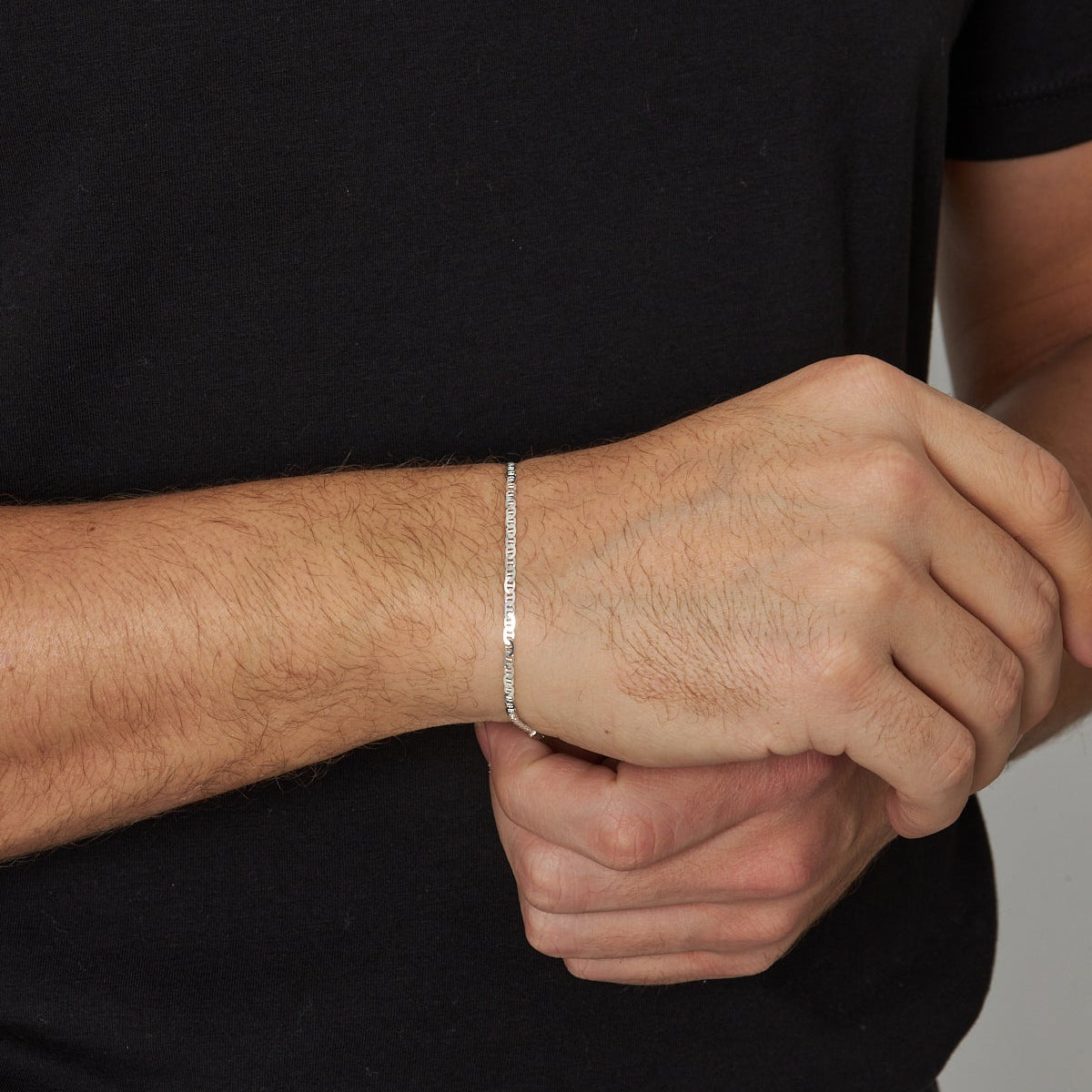 2.5 mm Barlı Zincir Erkek Bileklik | 925 Ayar Gümüş