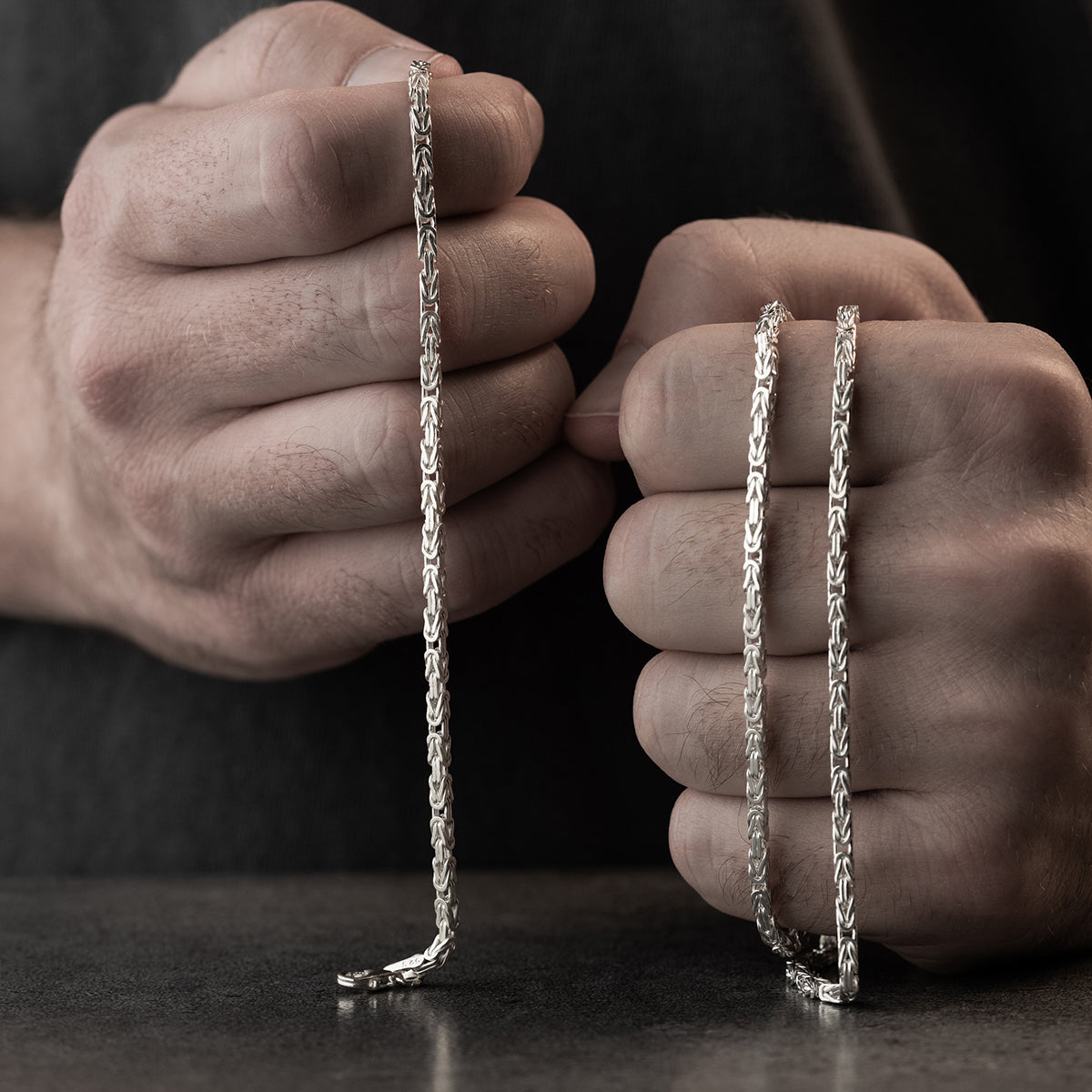 3 mm Kare Kral Zincir Erkek Kolye-Bileklik Set | 925 Ayar Gümüş