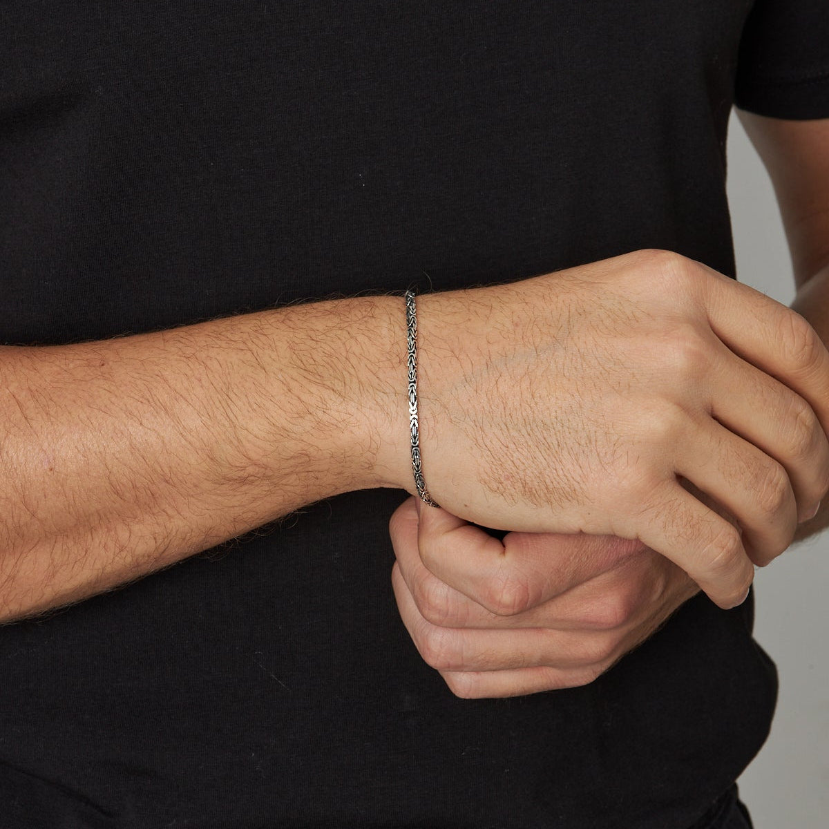 2.5 mm Kare Kral Zincir Erkek Bileklik | 925 Ayar Gümüş