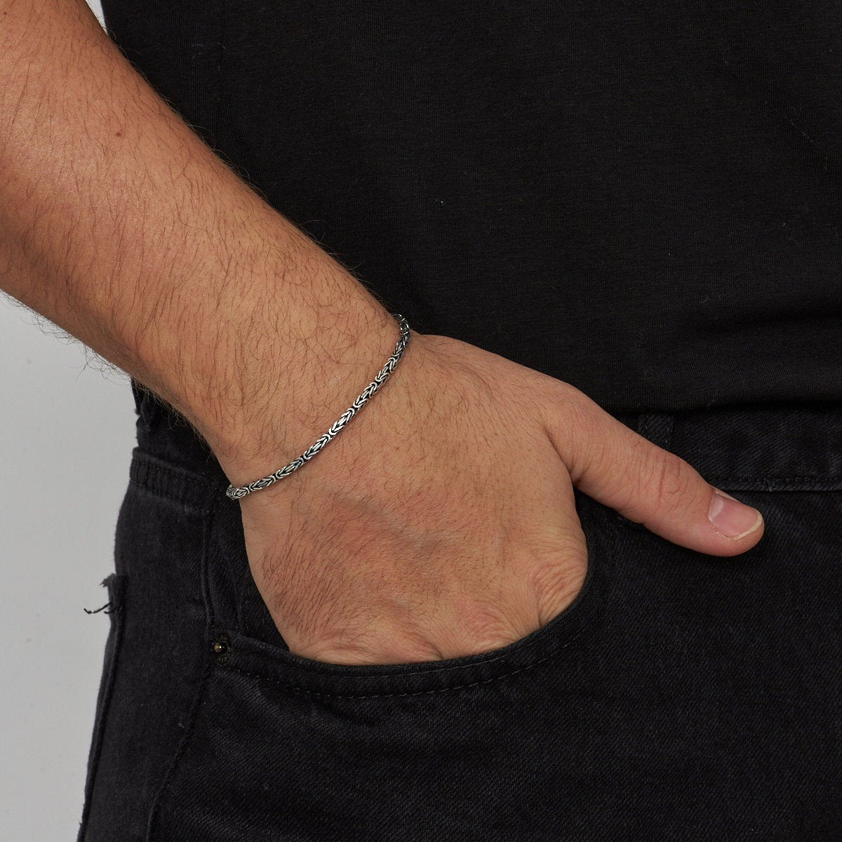2.5 mm Kare Kral Zincir Erkek Bileklik | 925 Ayar Gümüş
