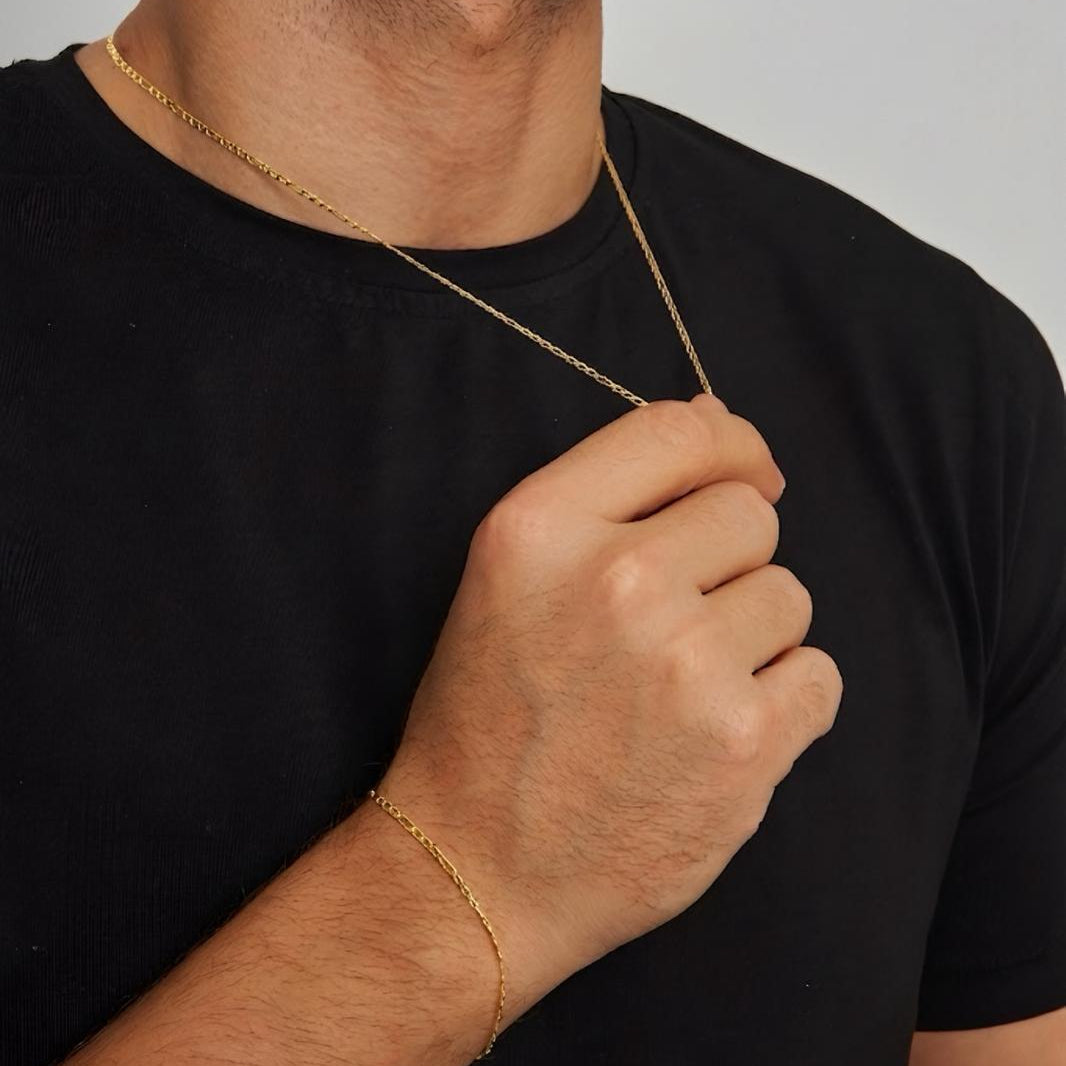 2 mm Figaro Zincir Erkek Kolye-Bileklik Set | 925 Ayar Gümüş