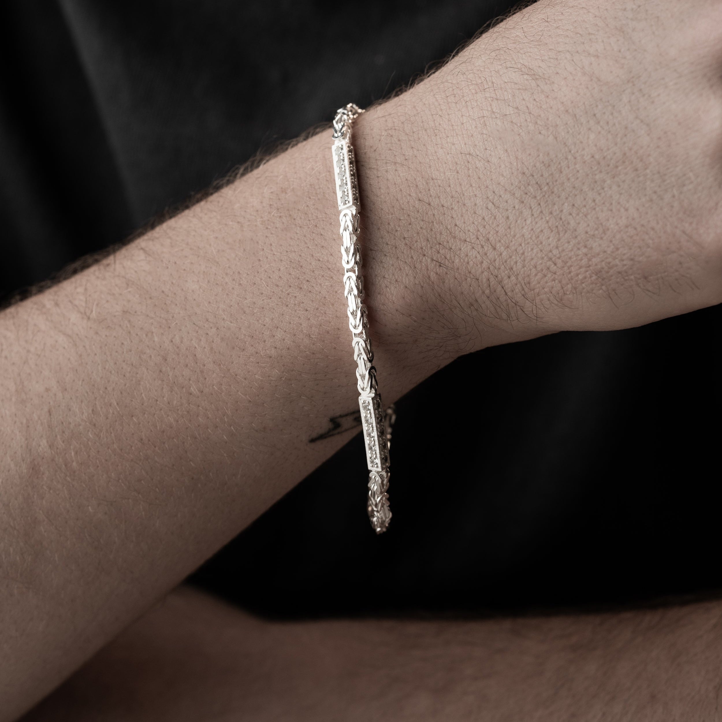 3 mm Zirkon Taşlı Kare Kral Zincir Erkek Bileklik | 925 Ayar Gümüş