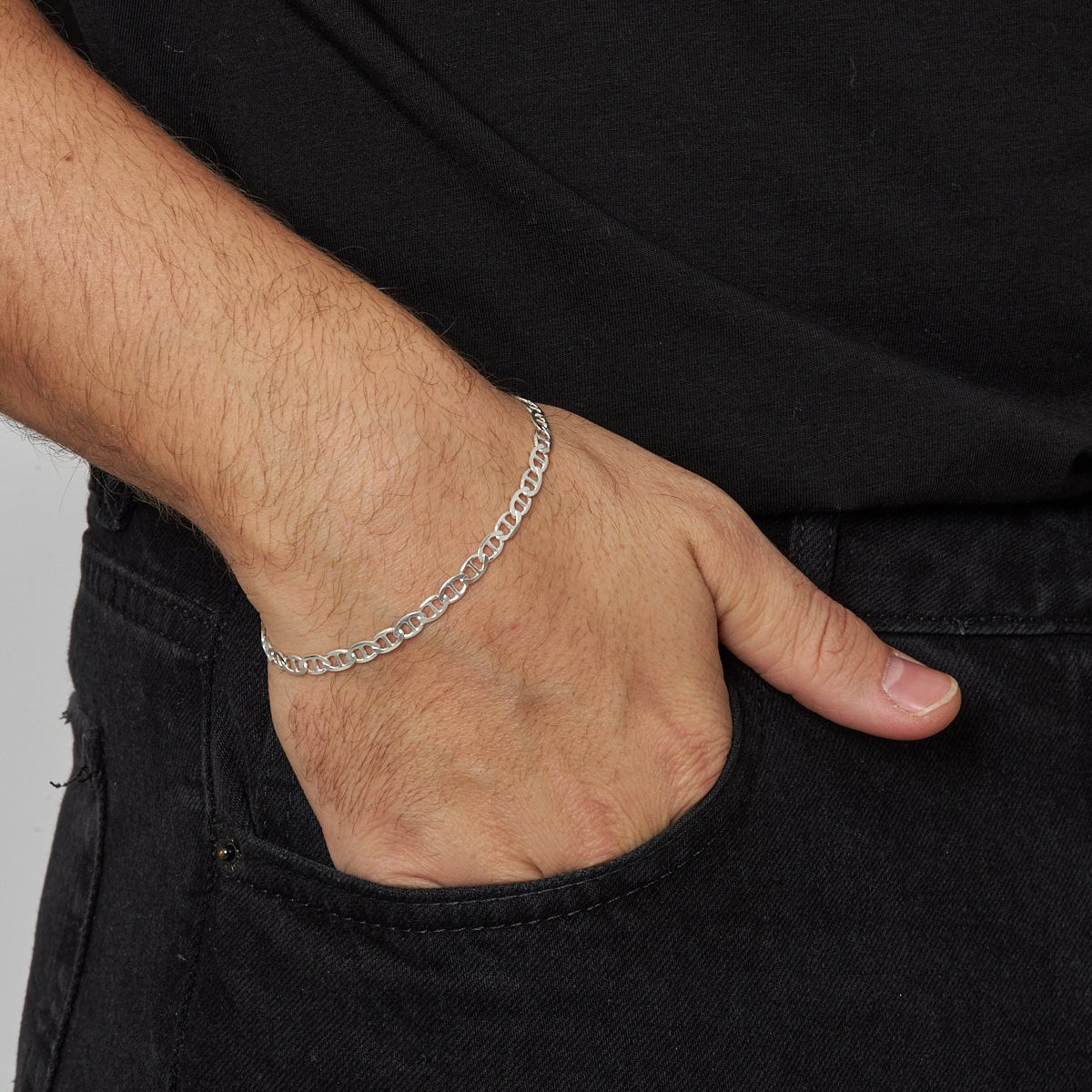 5 mm Barlı Zincir Erkek Bileklik | 925 Ayar Gümüş