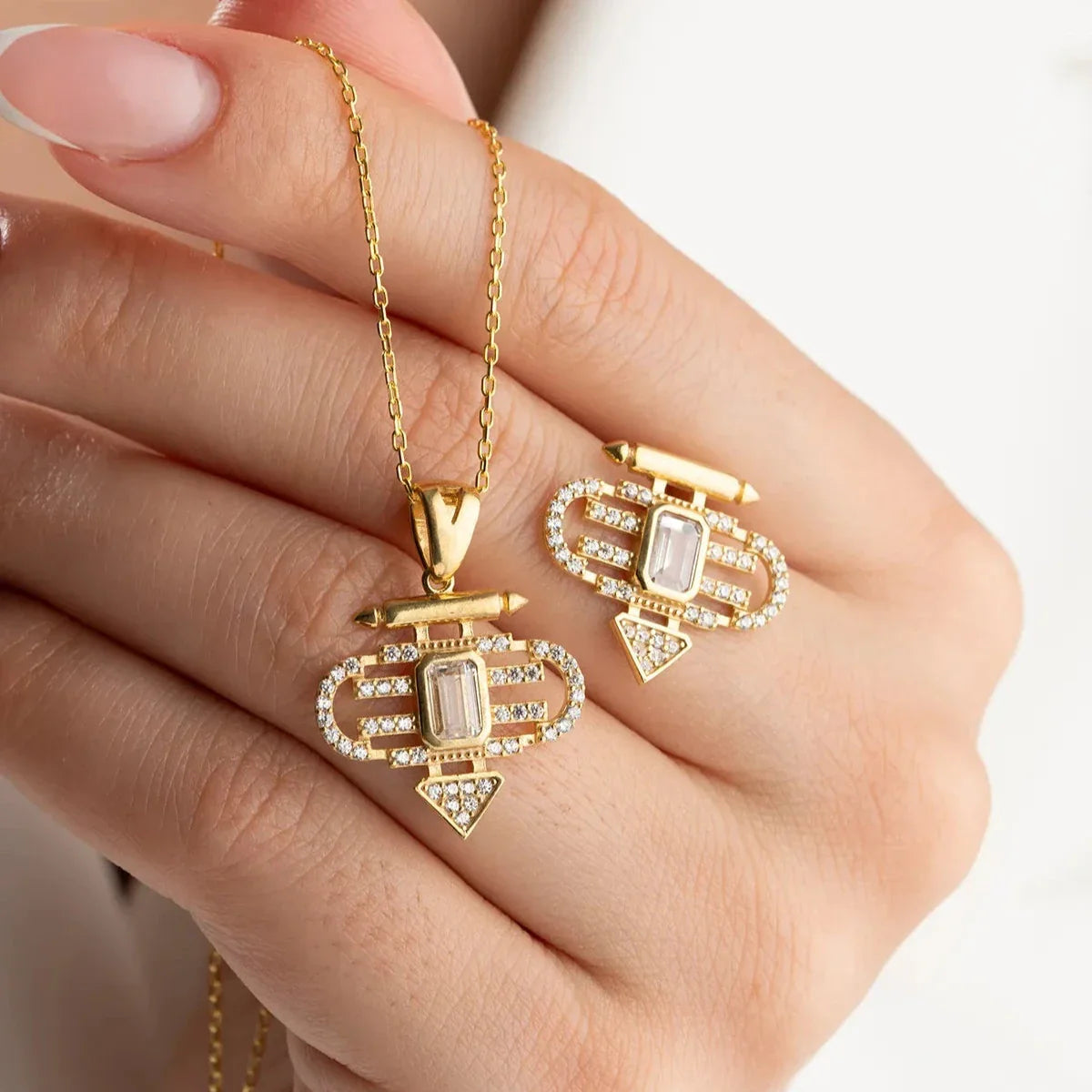 Zirkon Taşlı Şeyma Kolye-Küpe Set | 925 Ayar Gümüş