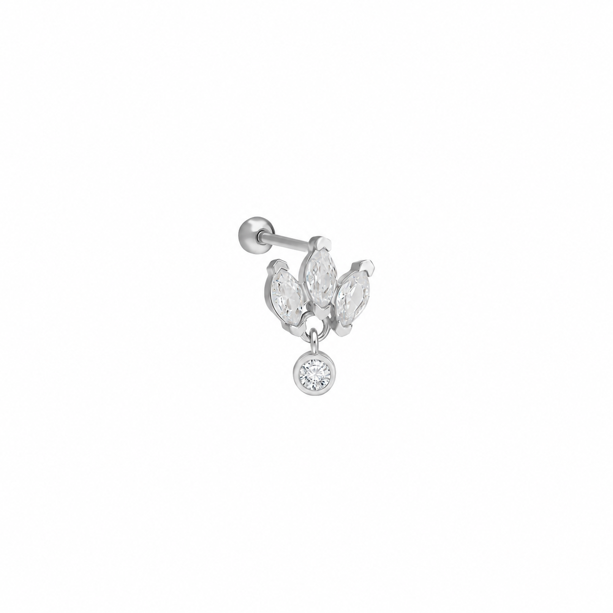 Zirkon Taş Sallantılı Piercing | 925 Ayar Gümüş