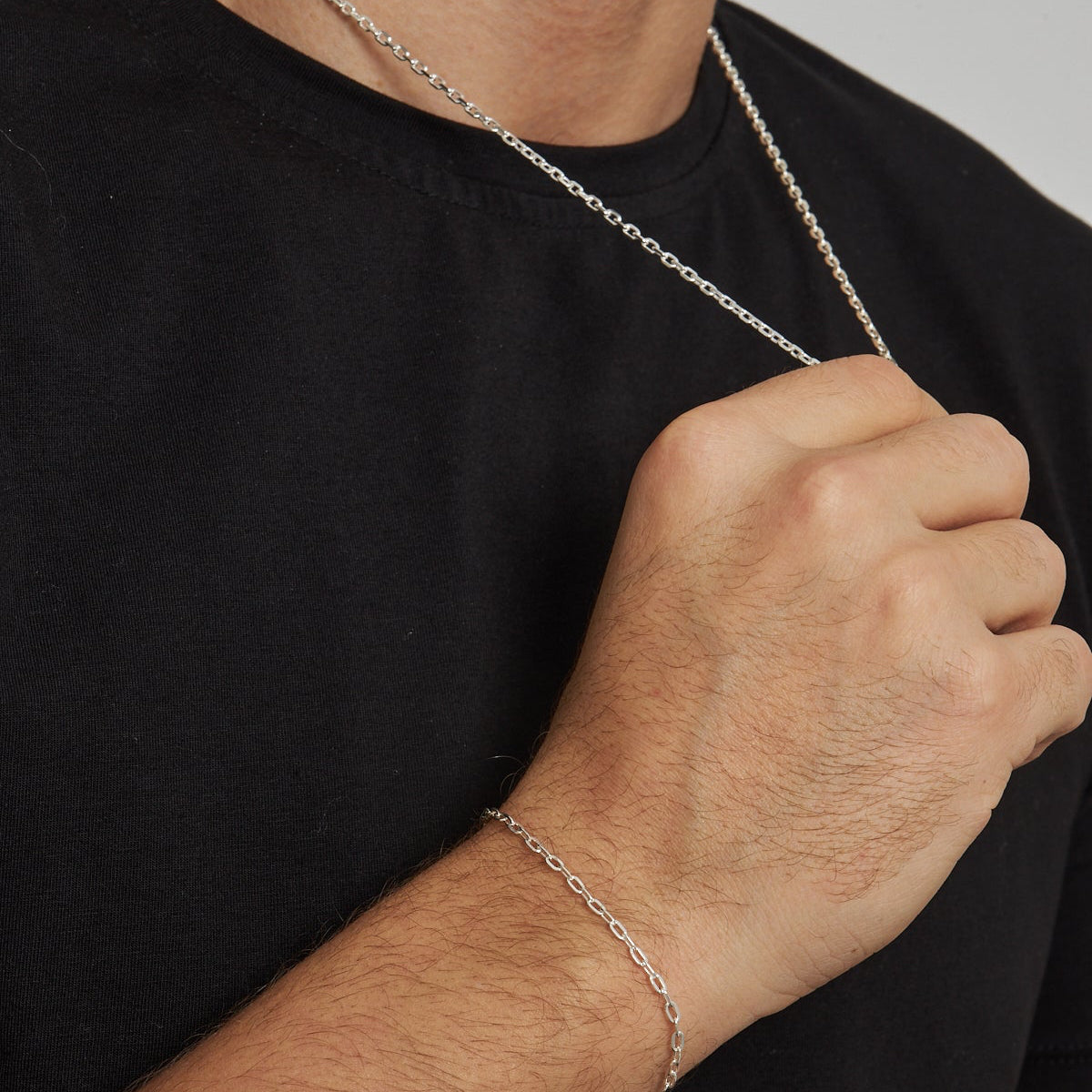 3 mm Forse Zincir Erkek Kolye-Bileklik Set | 925 Ayar Gümüş
