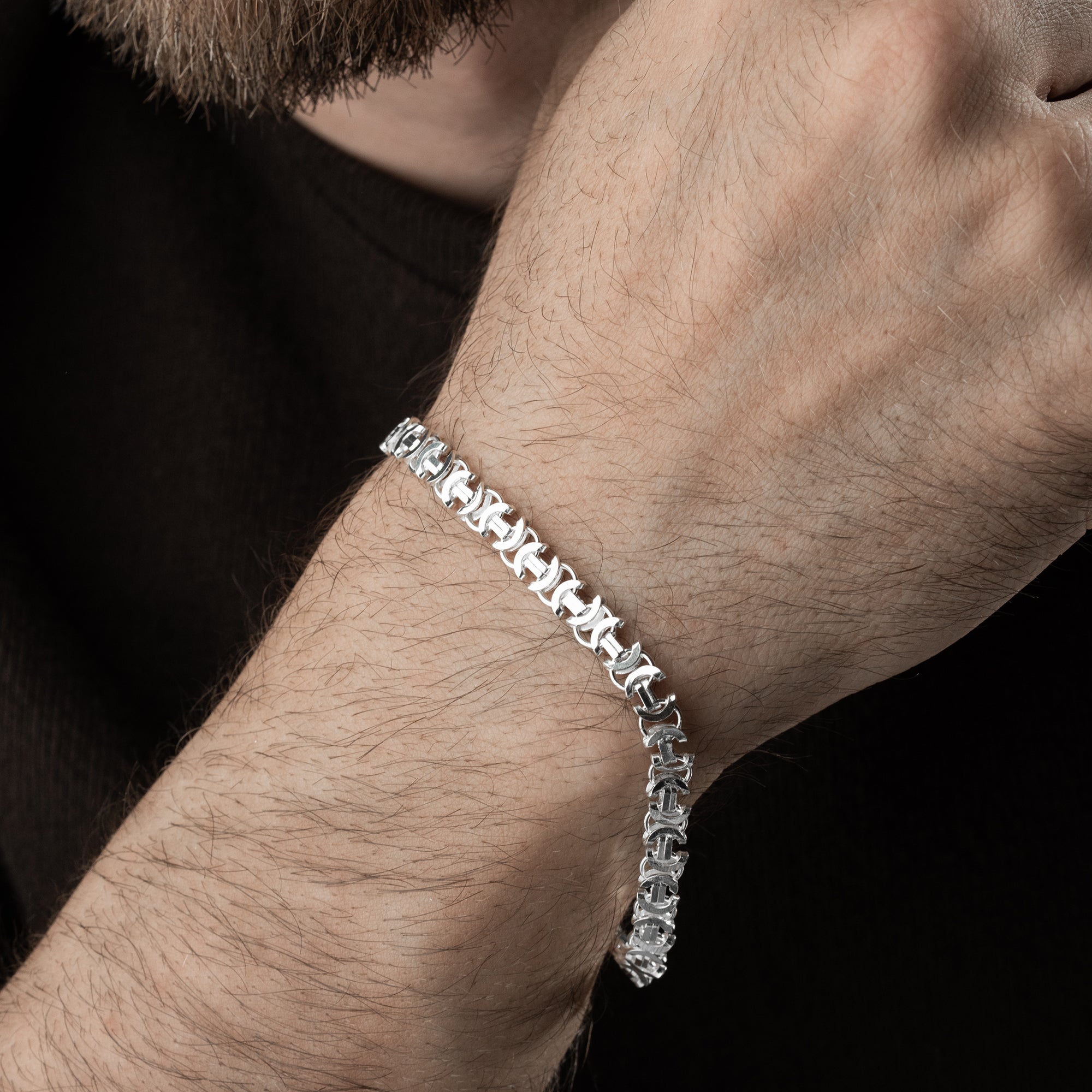 8 mm Euro Yassı Kral Zincir Erkek Bileklik | 925 Ayar Gümüş