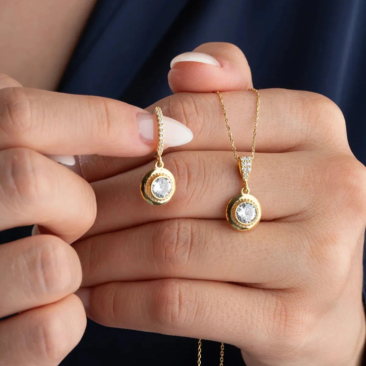 Tek Taş Kolye-Küpe Set | 925 Ayar Gümüş