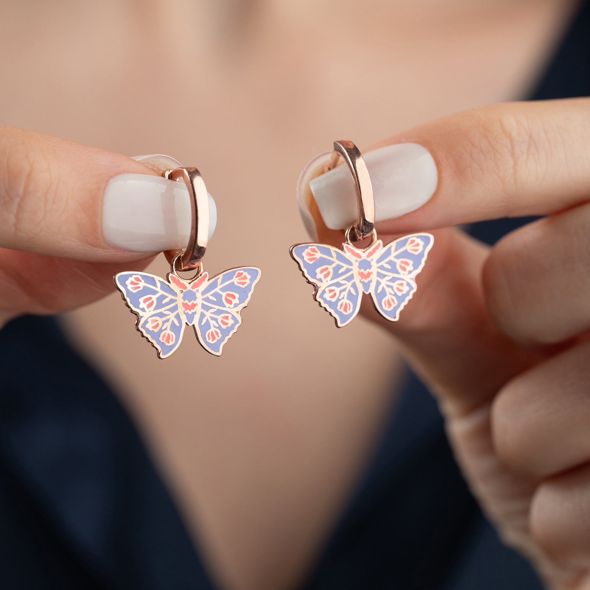 Pembe Mineli Kelebek Çocuk Küpesi | 925 Ayar Gümüş