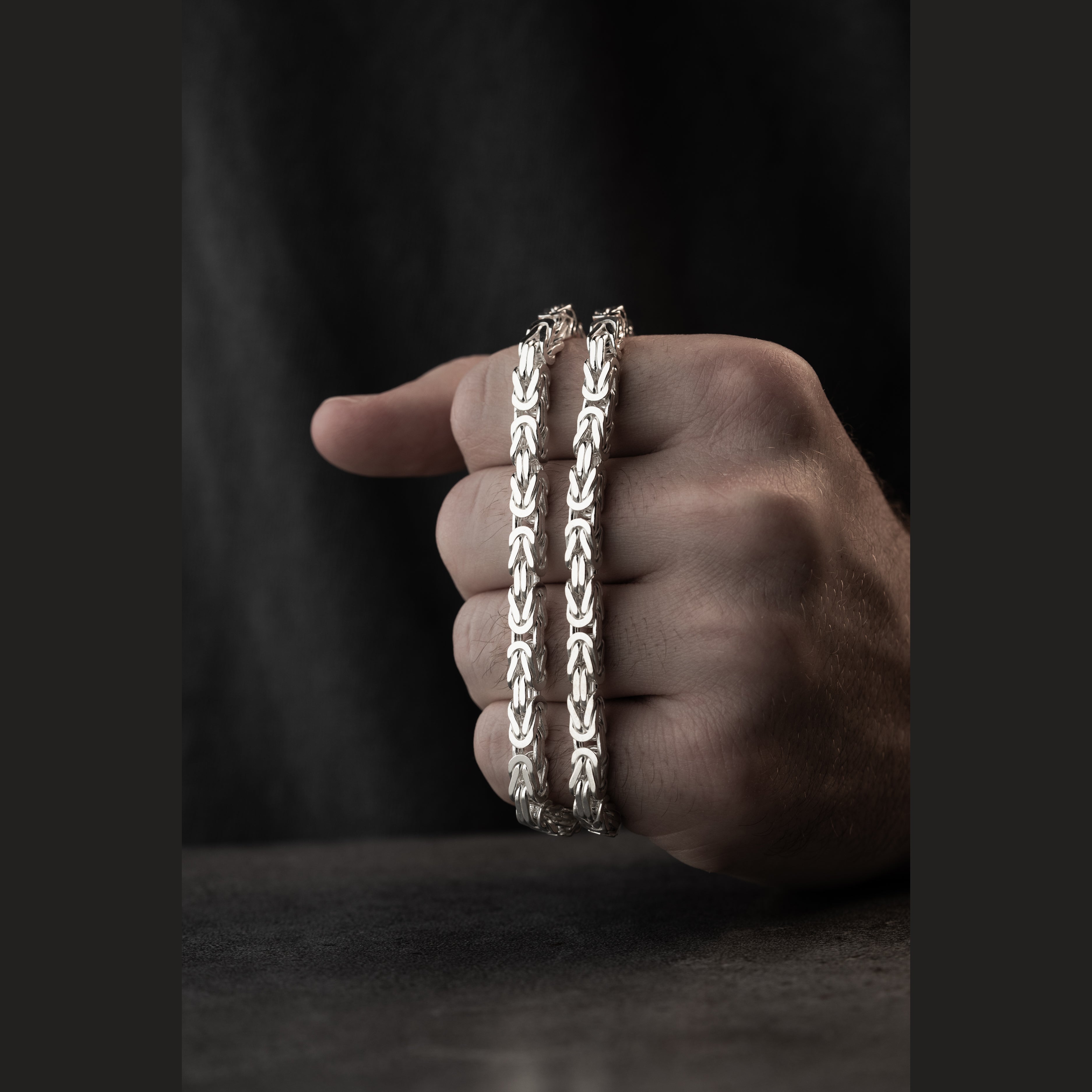 5 mm Kare Kral Zincir Erkek Kolye | 925 Ayar Gümüş