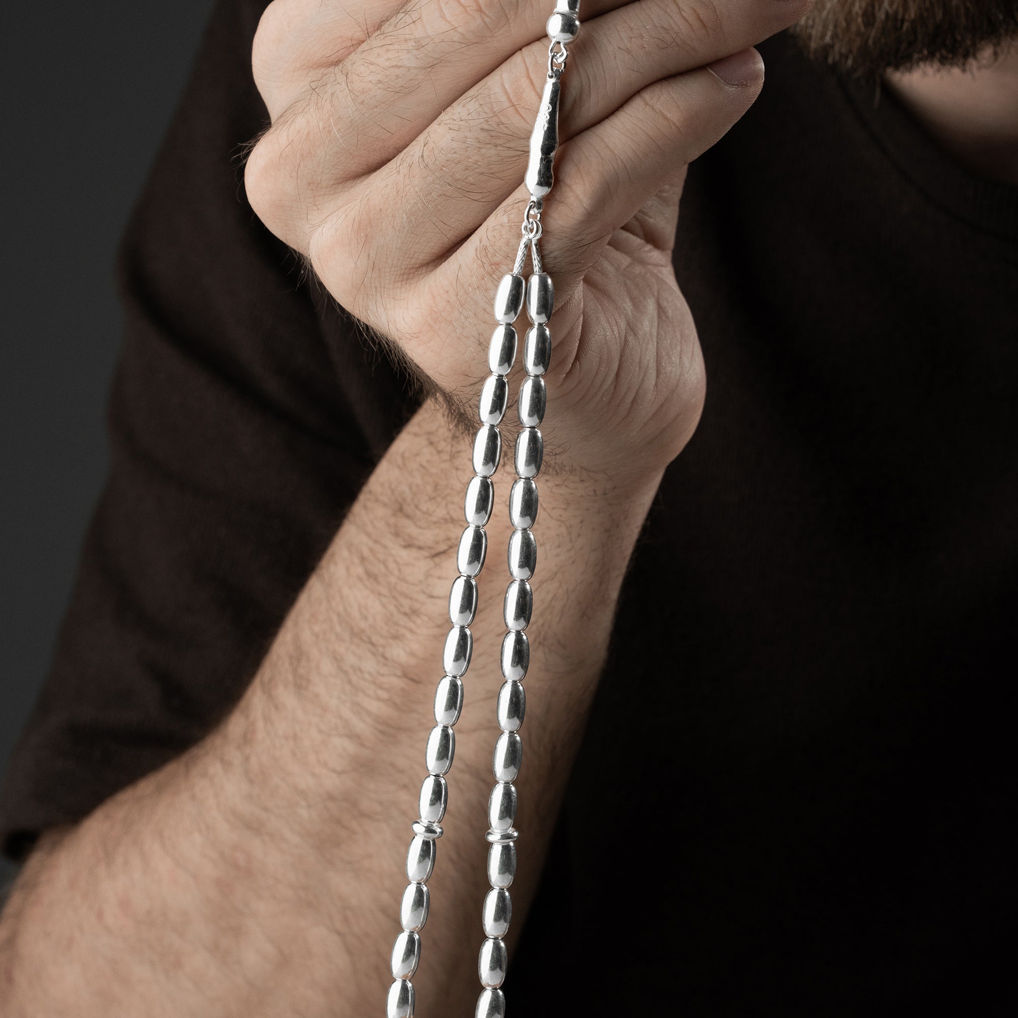 5 mm Arpa Kesim İki Püsküllü Erkek Tespih | 925 Ayar Gümüş