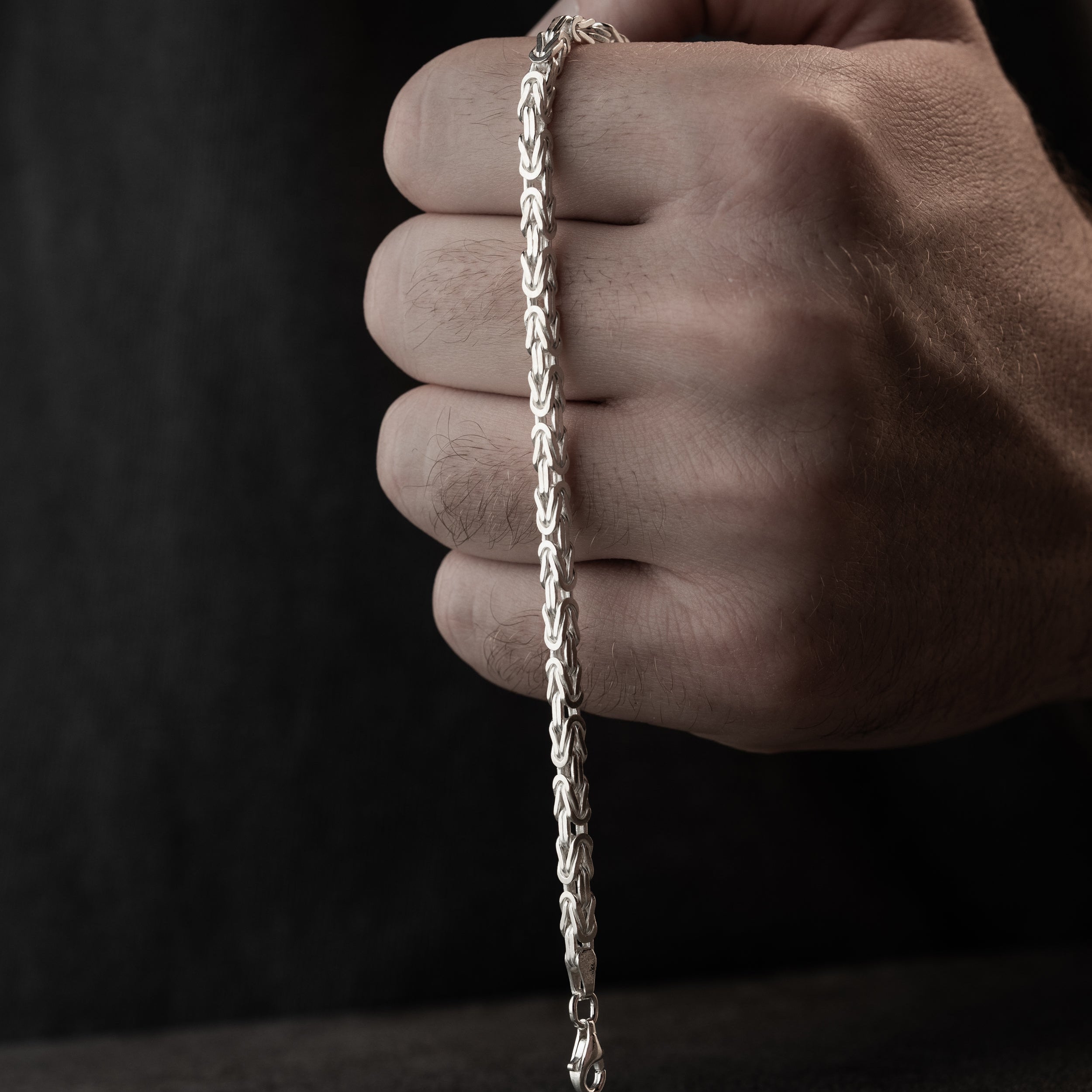 4 mm Kare Kral Zincir Erkek Bileklik | 925 Ayar Gümüş