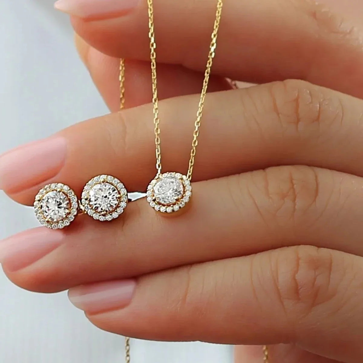 Pırlanta Montür Zirkon Taşlı Kolye-Küpe Set | 925 Ayar Gümüş